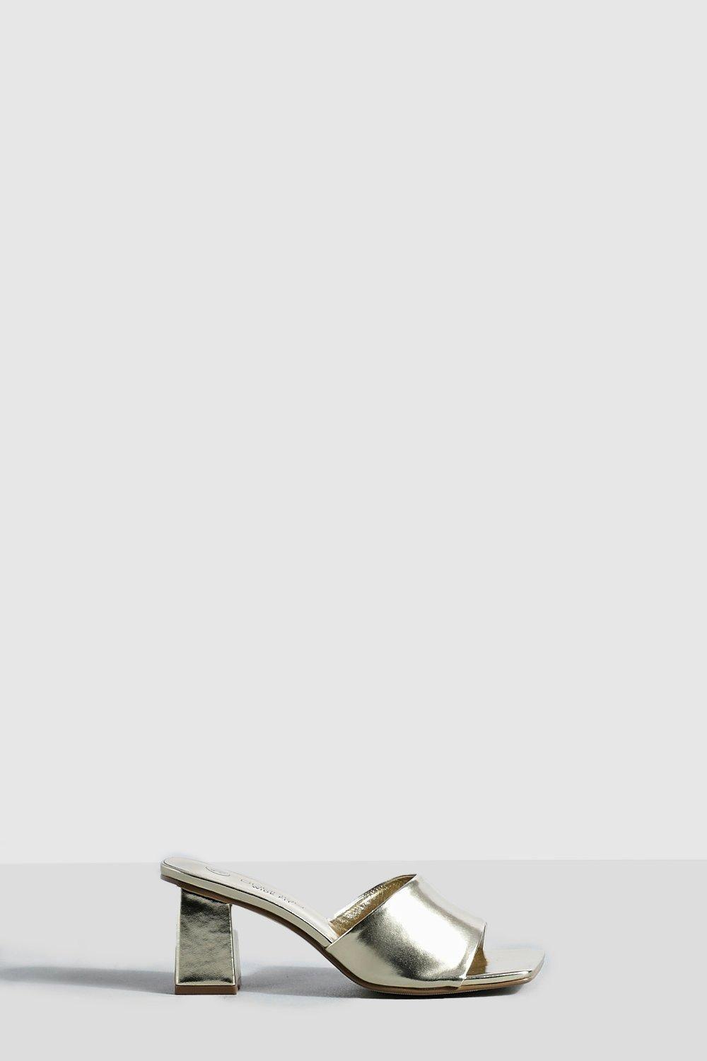 Metallic Low Block Heeled Mules by BOOHOO