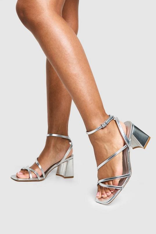 Metallic Mid Block Heel Strappy Heels by BOOHOO