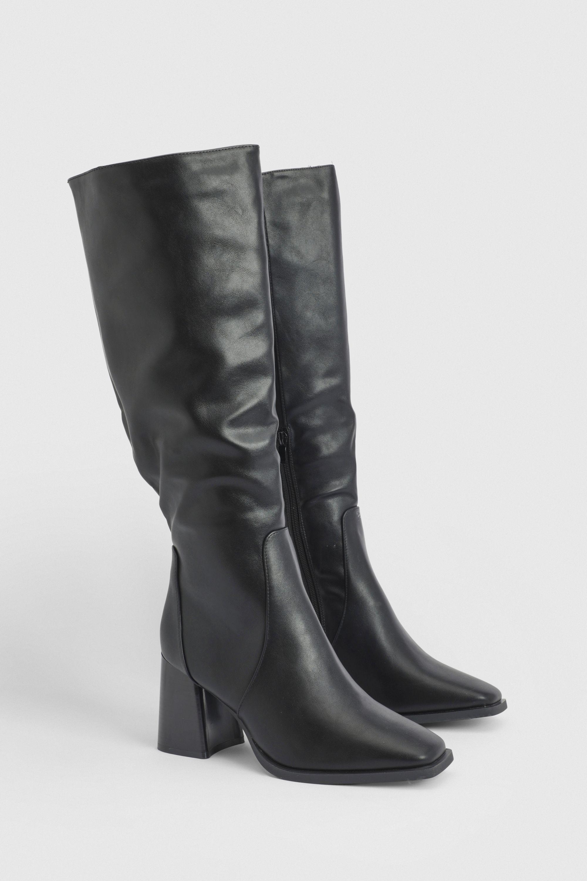 Mid Block Heel Knee High Boots by BOOHOO