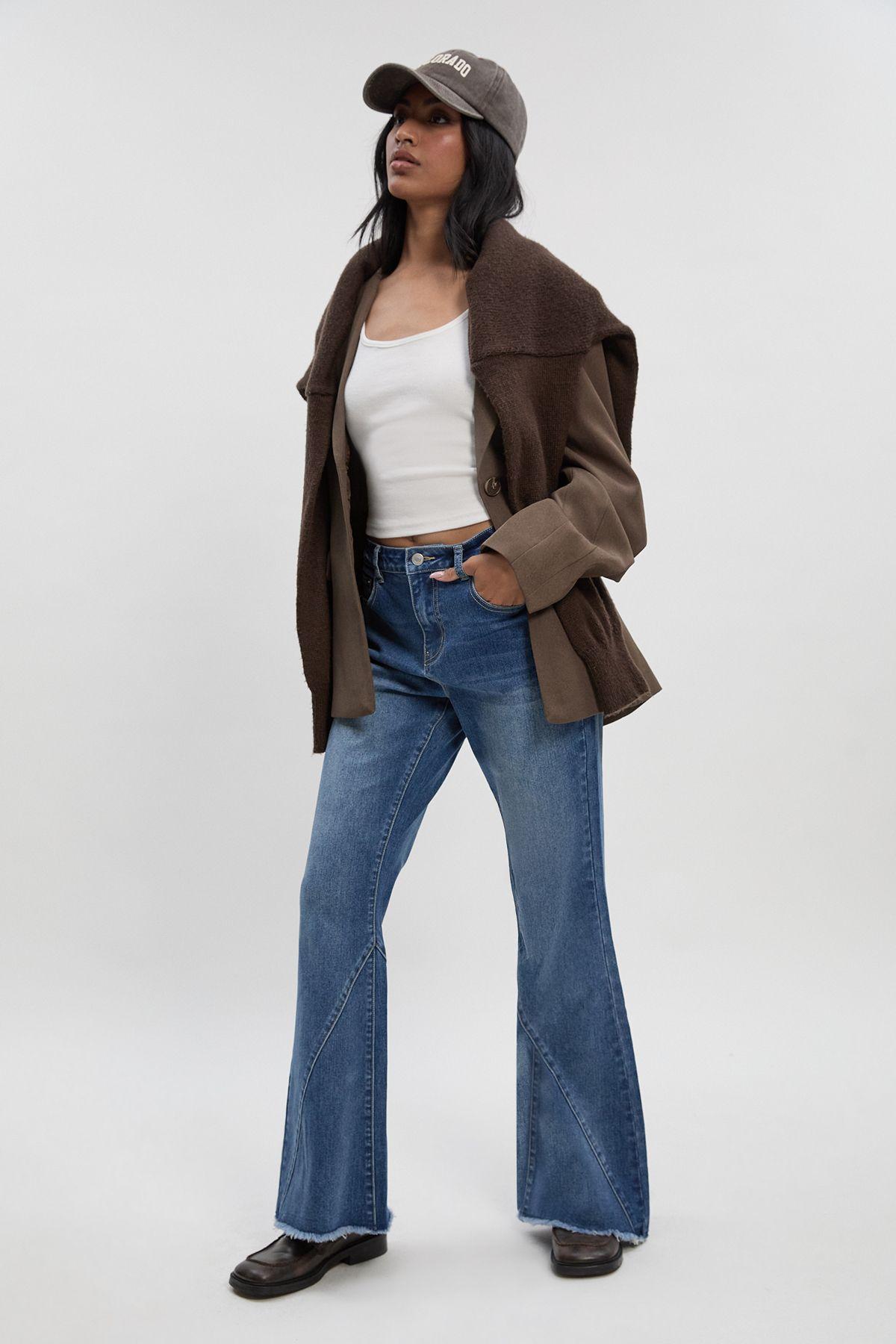 Mid Waist Seam Detail Super Flare Jean by BOOHOO