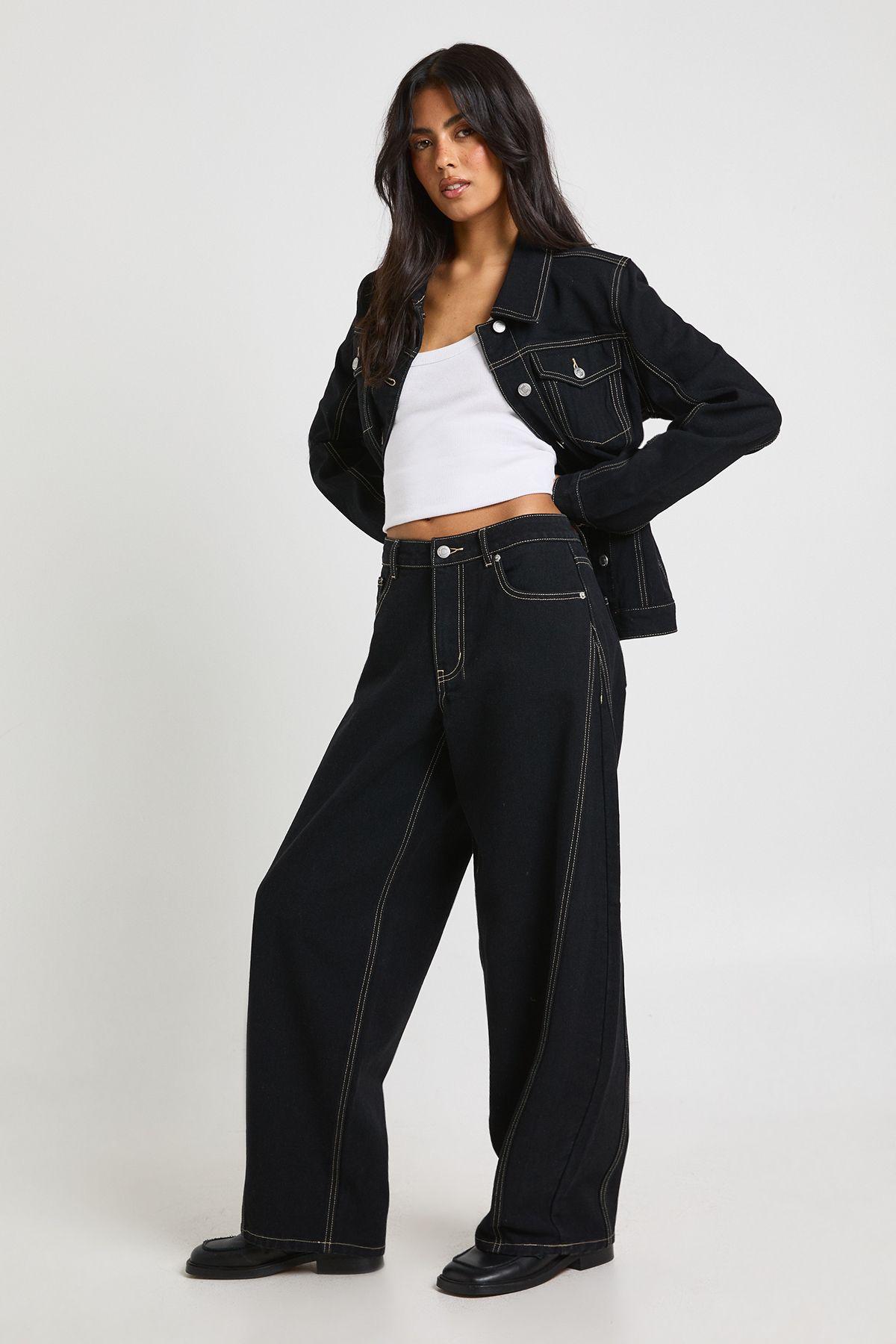 Mid Waist Seam Front Barrel Jean by BOOHOO