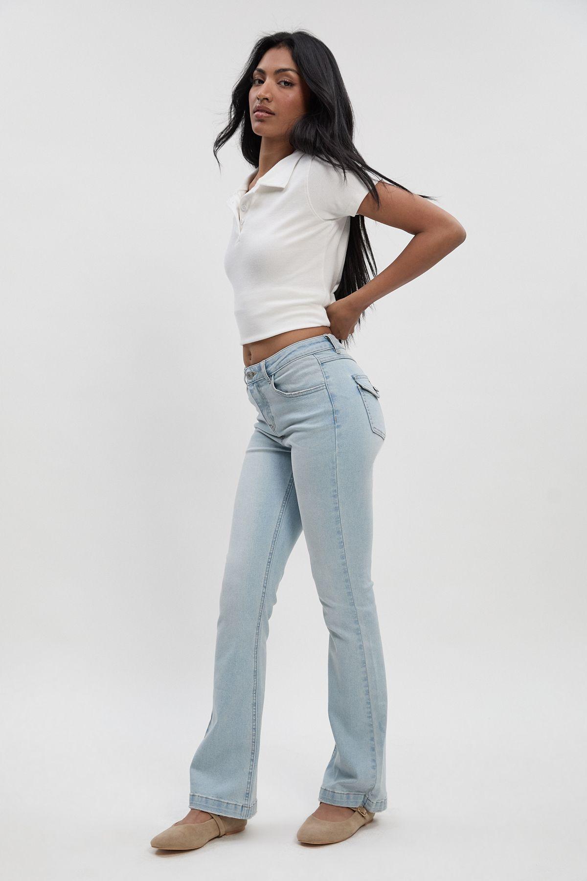 Mid Waist Y2K Bootcut Jean by BOOHOO