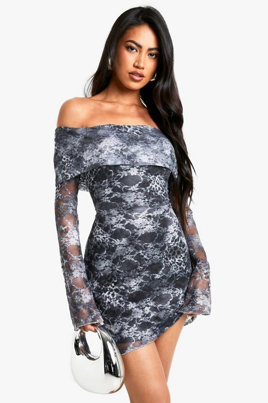 Mixed Animal Lace Bardot Mini Dress by BOOHOO