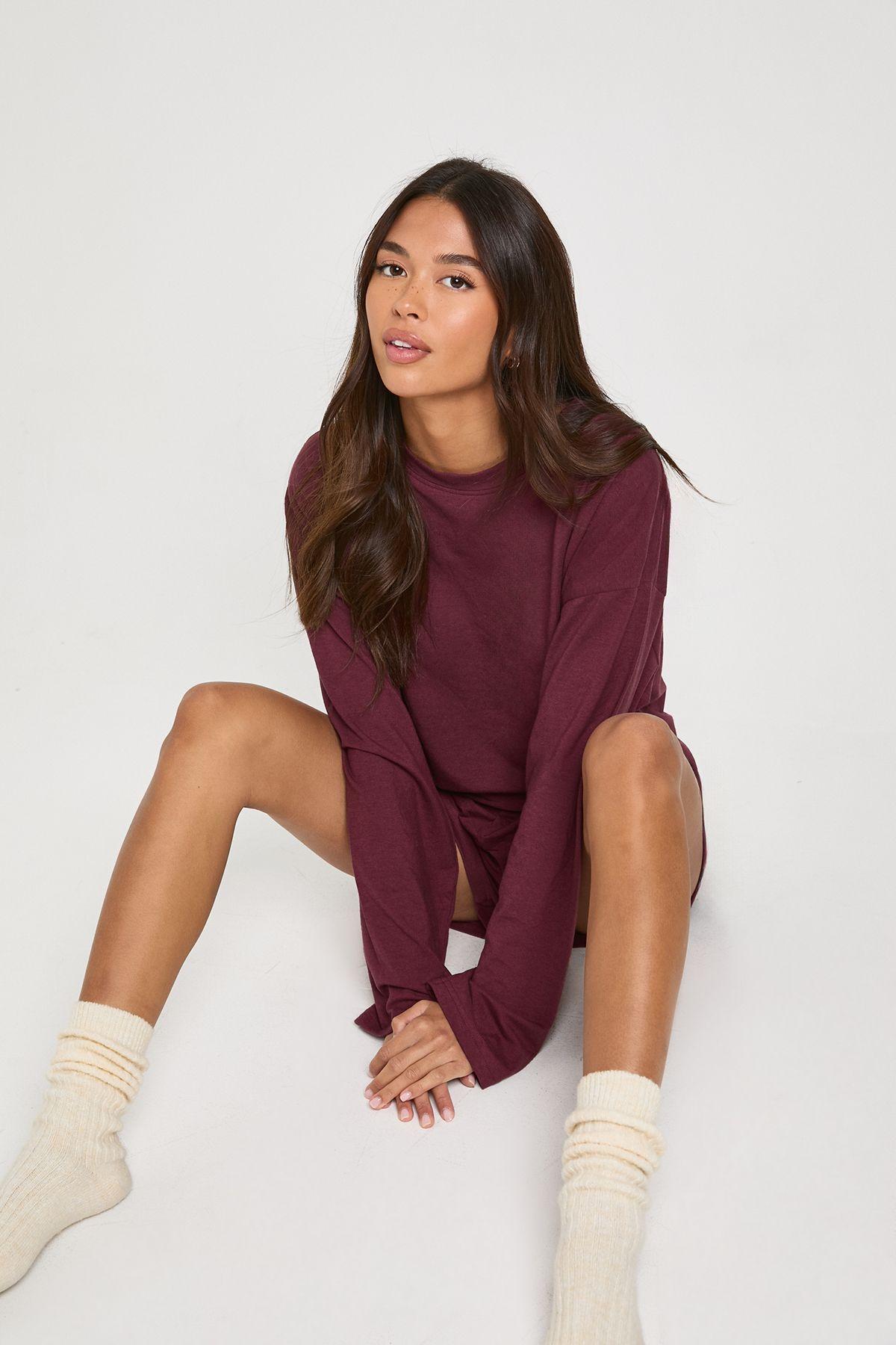 Modal Oversized Long Sleeve Top and Short Pyjama Set by BOOHOO