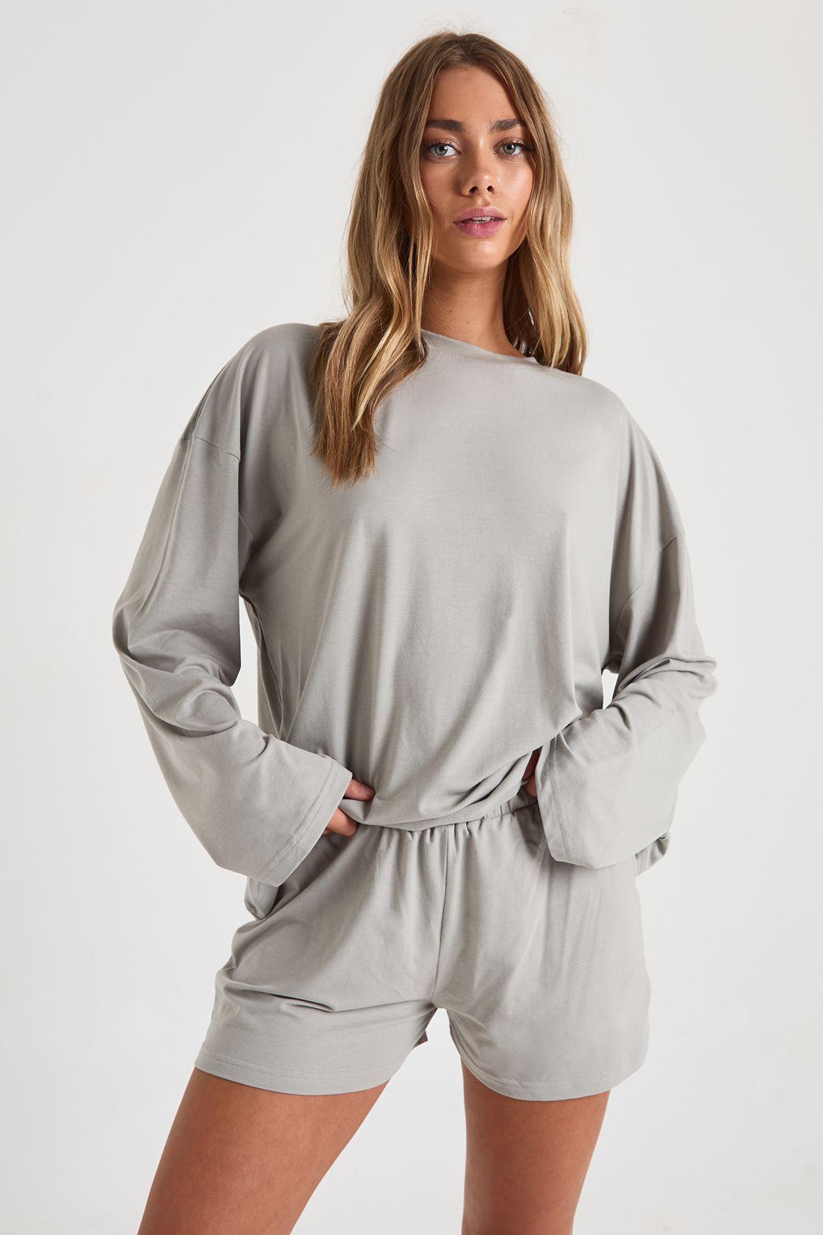 Modal Oversized Long Sleeve Top & Shorts Pyjama Set by BOOHOO