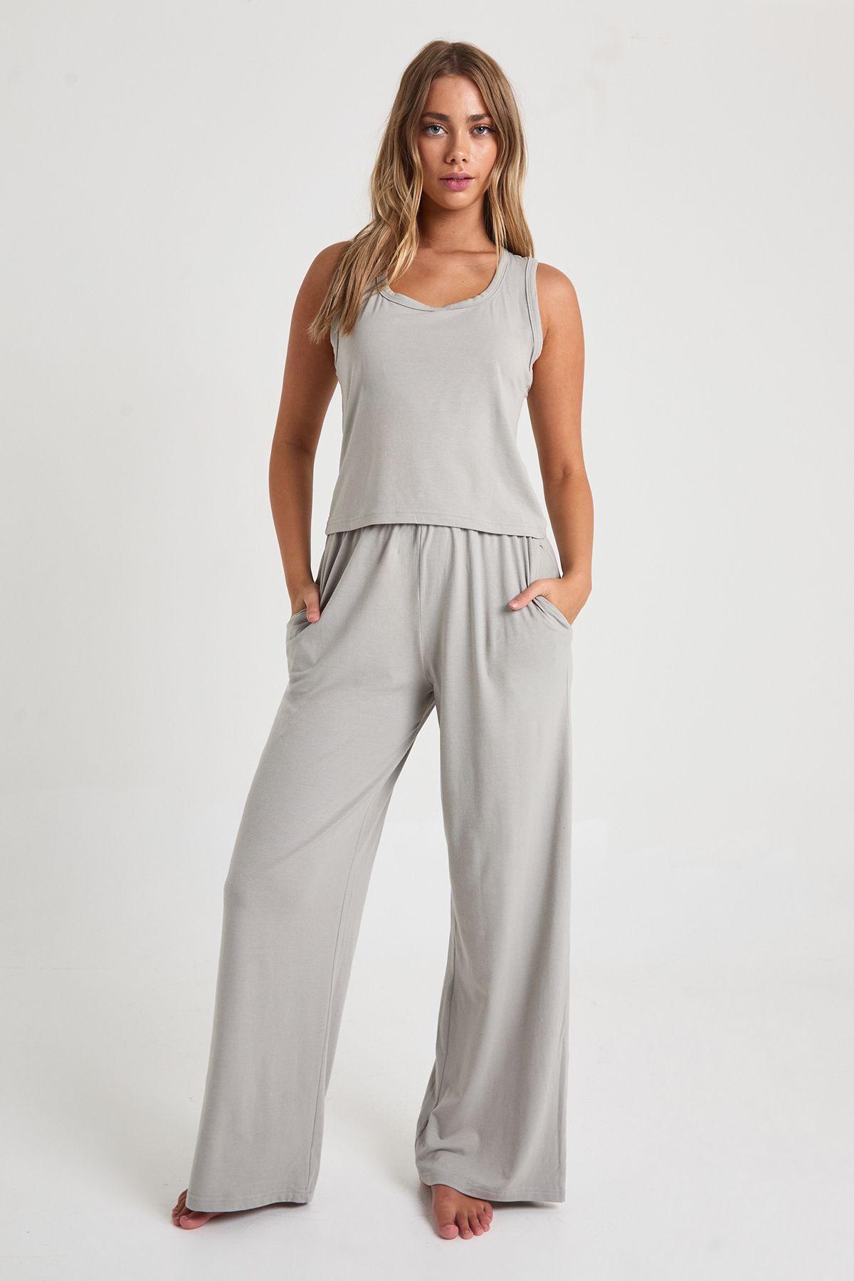 Modal Vest & Wide Leg Trousers Pyjama Set by BOOHOO