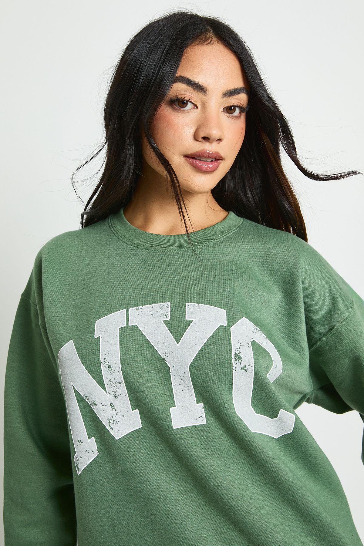 NYC Printed Washed Oversized Sweatshirt by BOOHOO