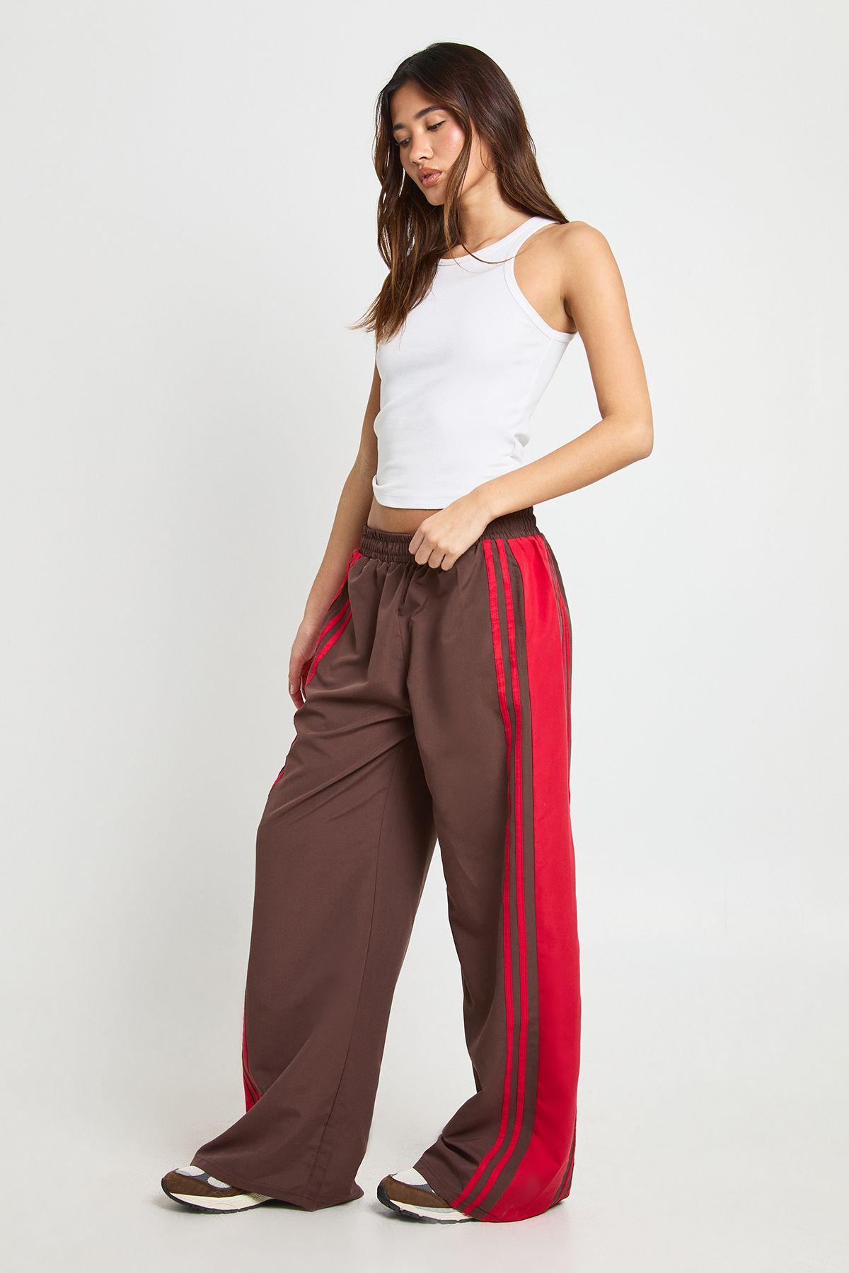 Nylon Mid Rise Side Stripe Track Pants by BOOHOO