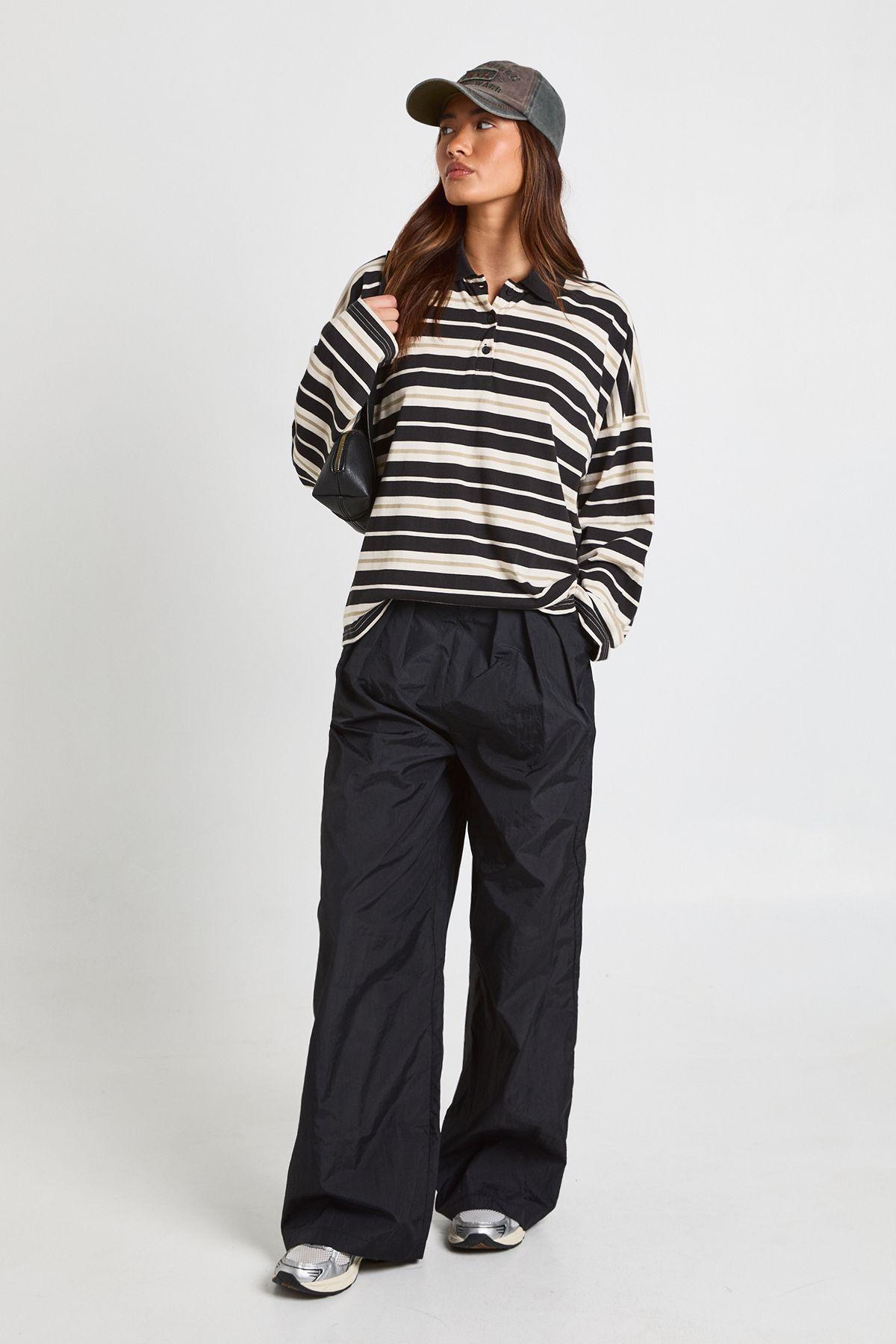 Nylon Pleat Detail Cargo Trousers by BOOHOO
