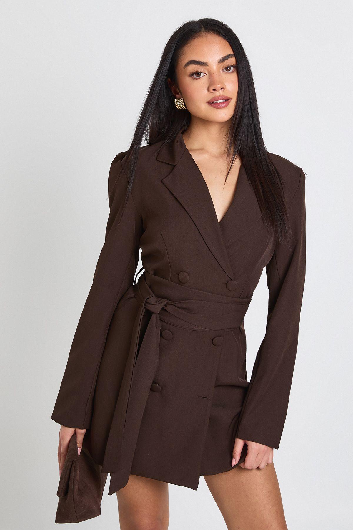 Obi Tie Waist Tailored Blazer Dress by BOOHOO