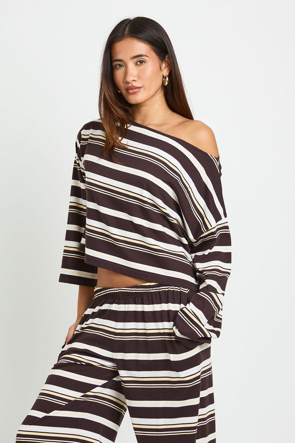 Off the Shoulder Striped Top by BOOHOO