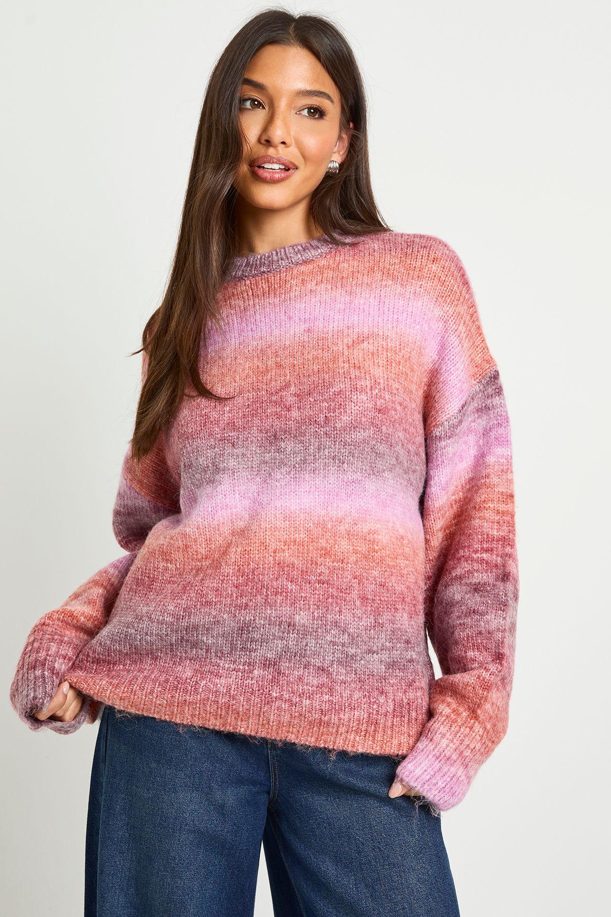 Ombre Oversized Crew Neck Knitted Jumper by BOOHOO
