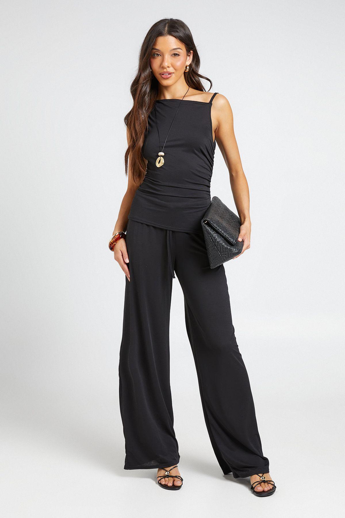 One Shoulder Ruched Side Top and Trouser Coord by BOOHOO