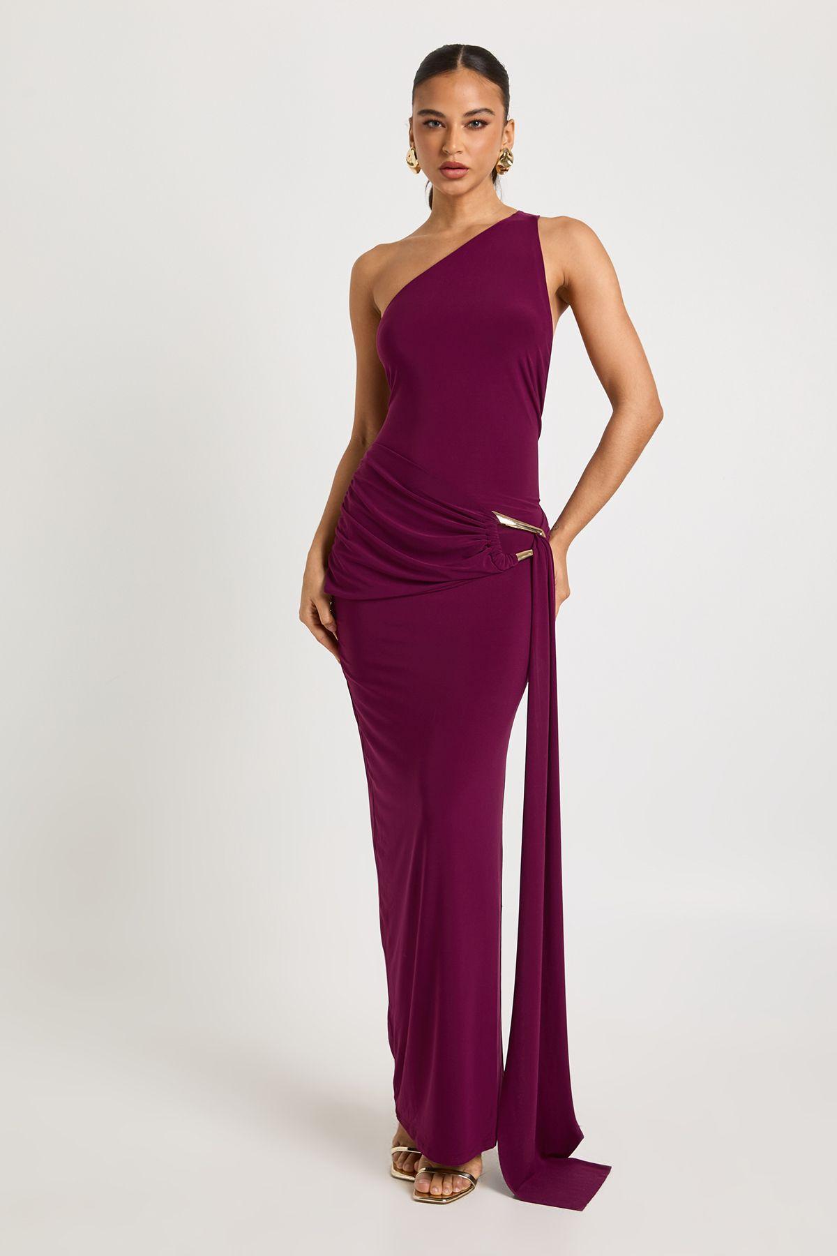 One Shoulder Trim Waist Wrap Maxi Dress by BOOHOO