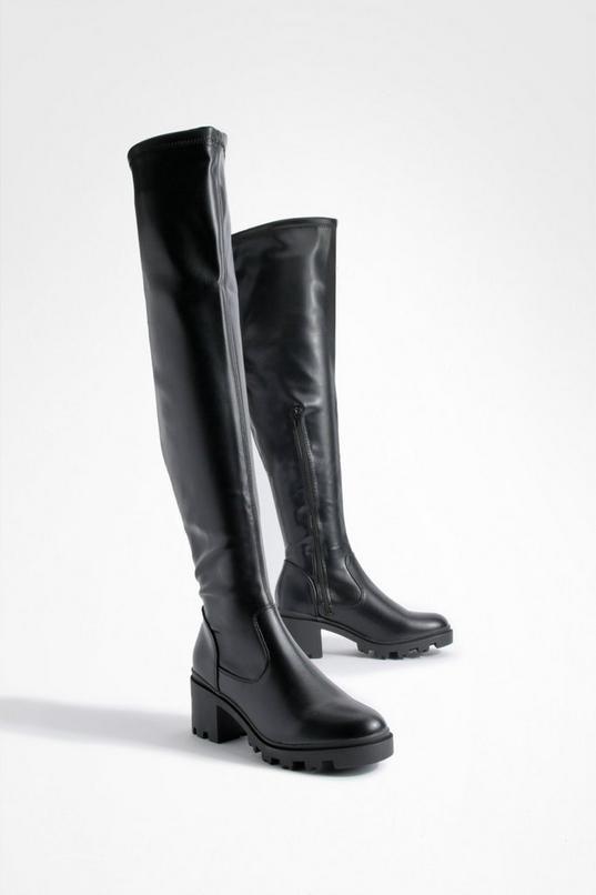 Over The Knee Block Heeled Boots by BOOHOO