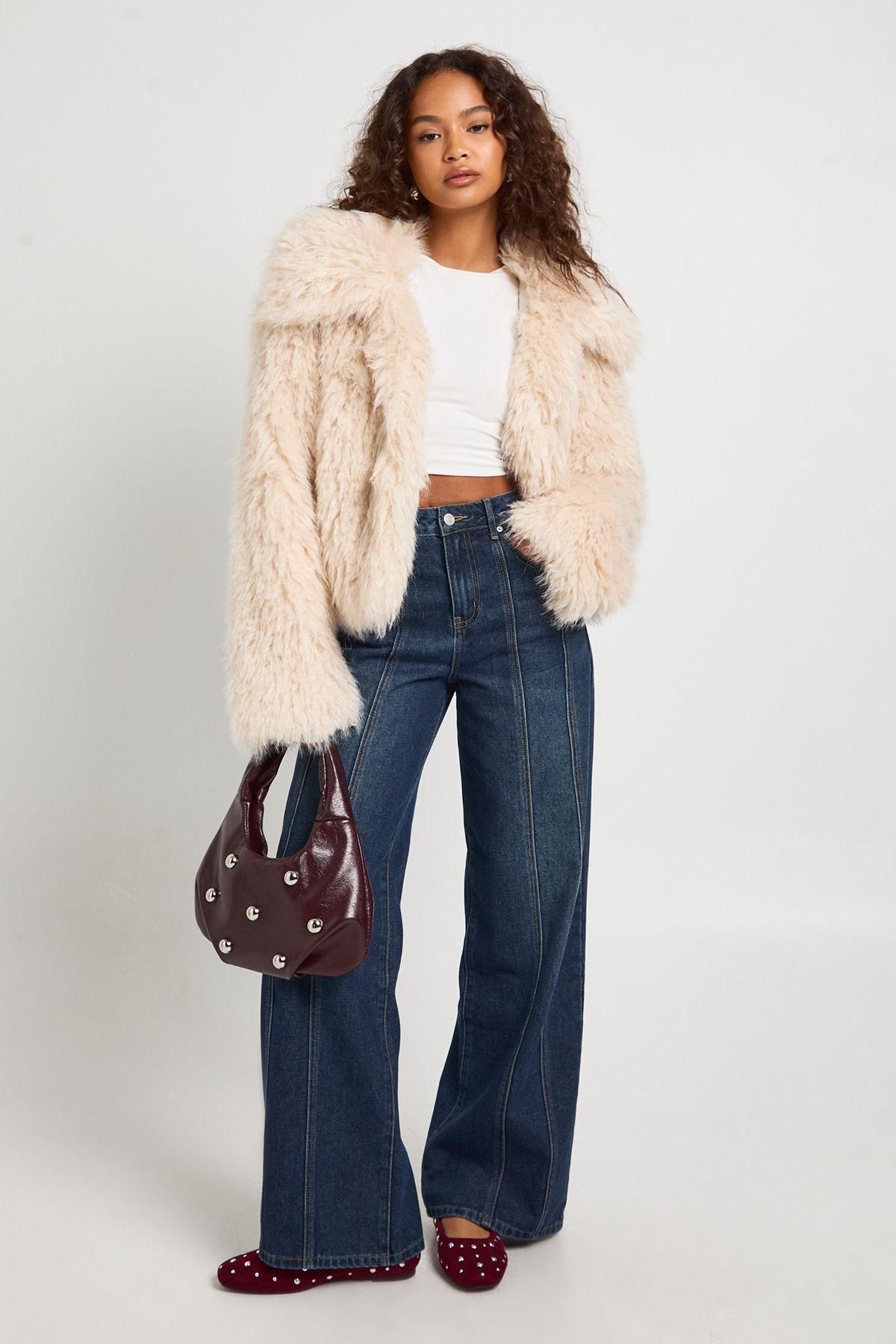 Oversized Collar Faux Fur Jacket by BOOHOO