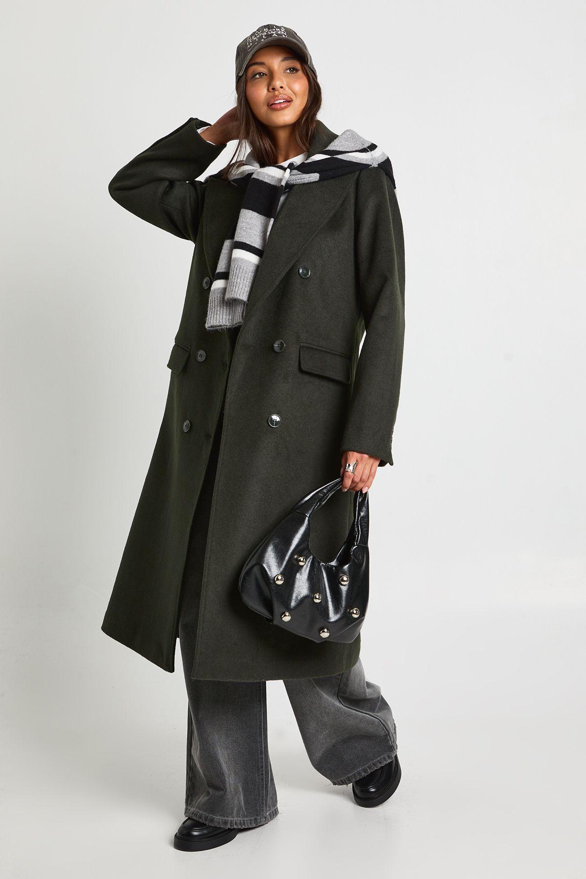 Oversized Double-Breasted Wool Blend Coat by BOOHOO