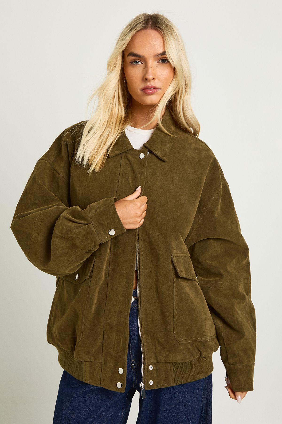 Oversized Faux Suede Jacket by BOOHOO