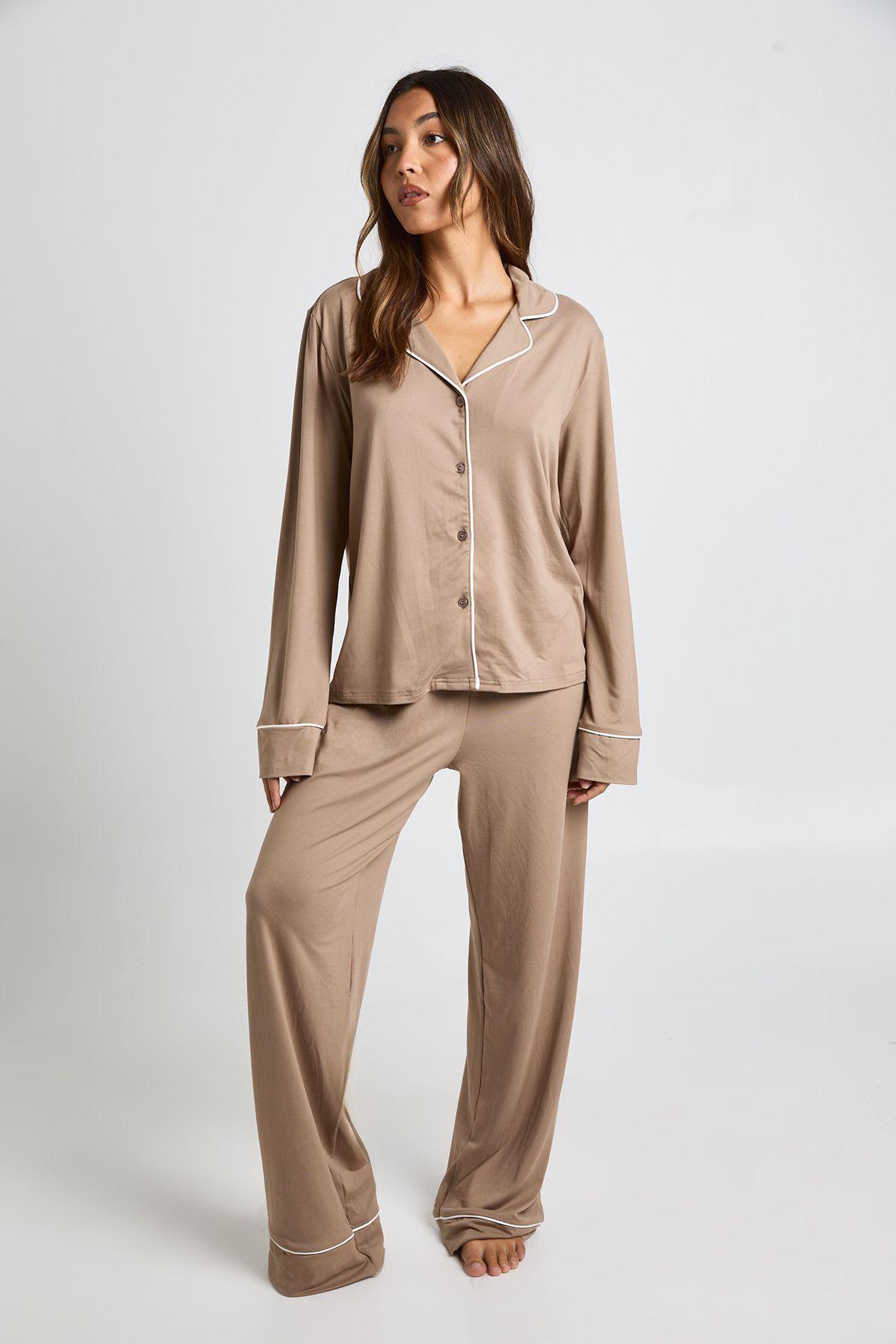 Oversized Satin Long Sleeve Shirt & Trousers Pyjama Set by BOOHOO