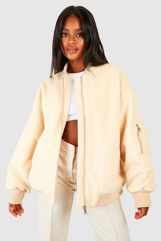 Oversized Wool Look Bomber Jacket by BOOHOO