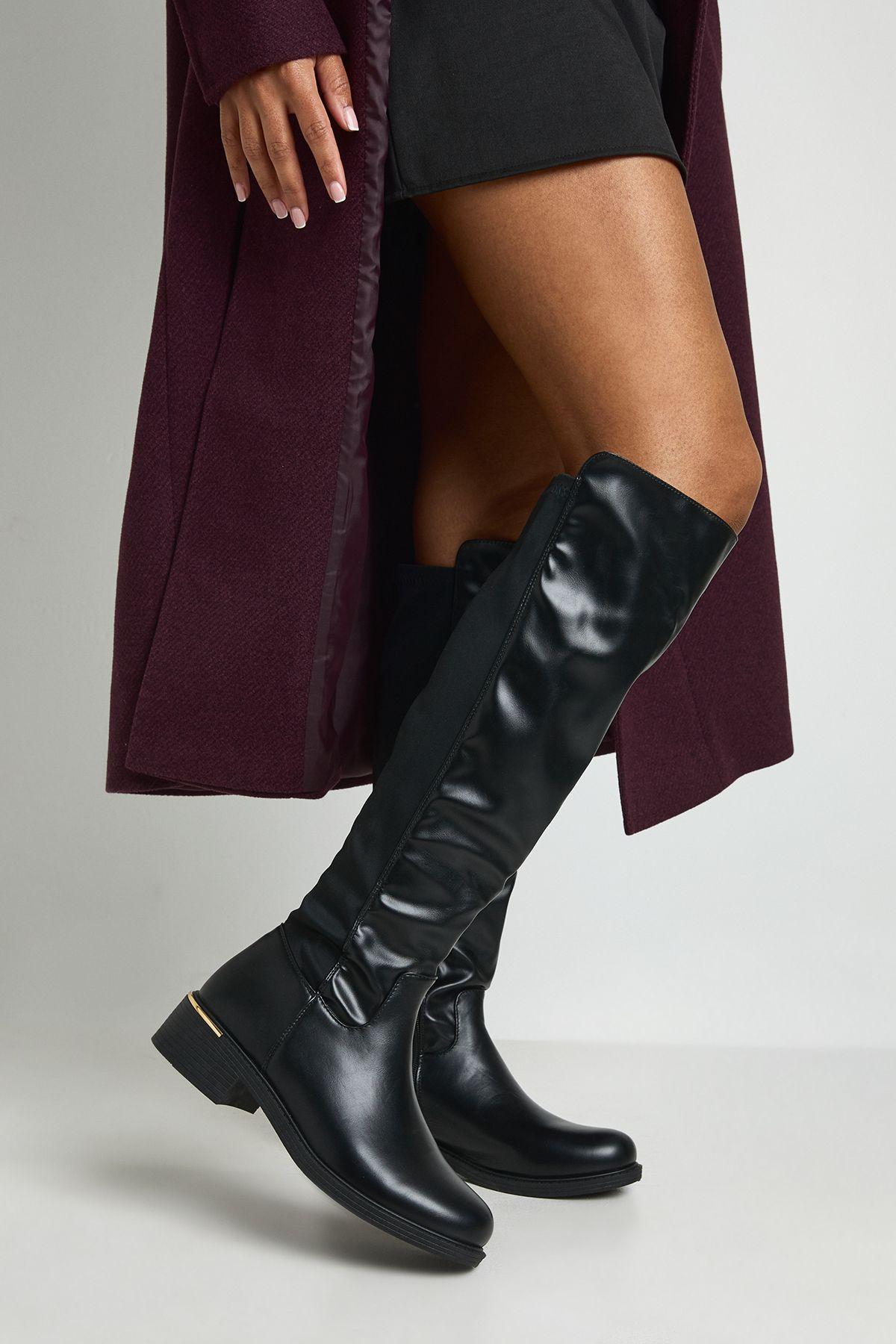 Panel Detail Chunky Knee High Boots by BOOHOO