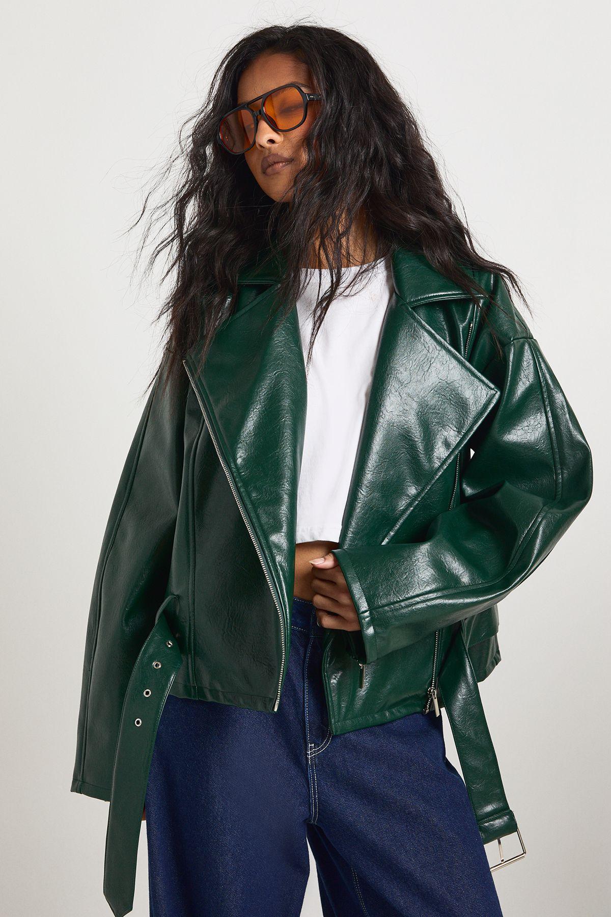 Patent Faux Leather Oversized Biker Jacket by BOOHOO