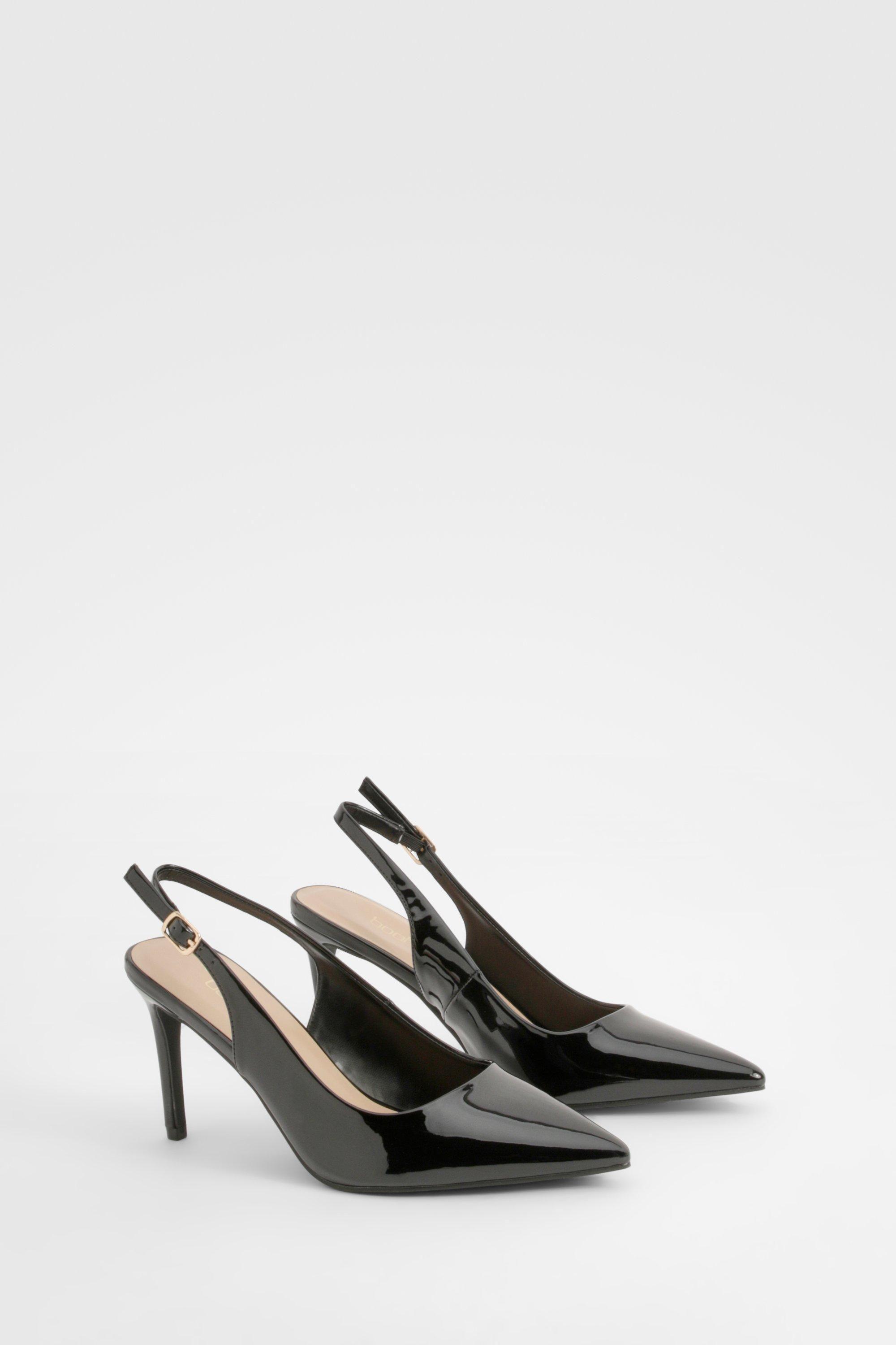 Patent Mid Height Slingback Court Shoes by BOOHOO