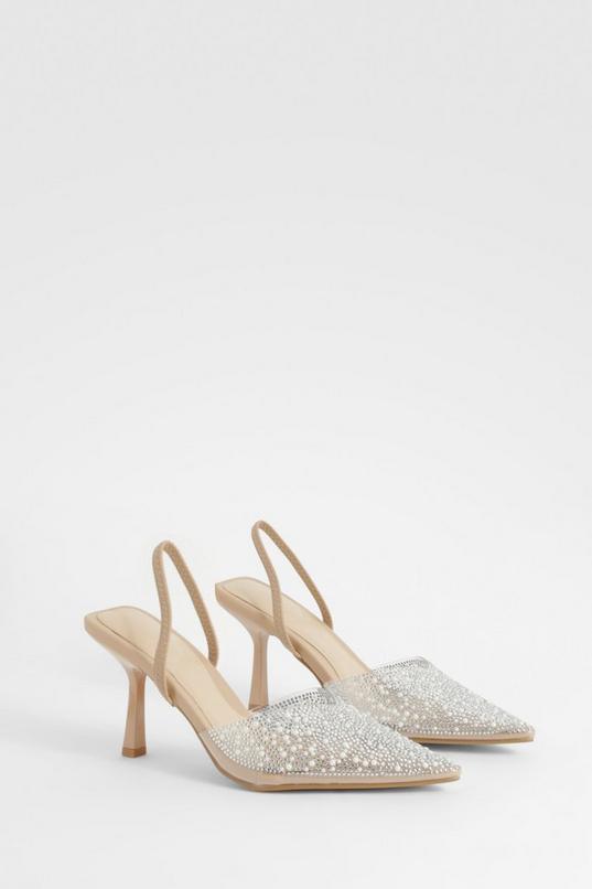 Pearl Embellished Slingback Court Heels by BOOHOO