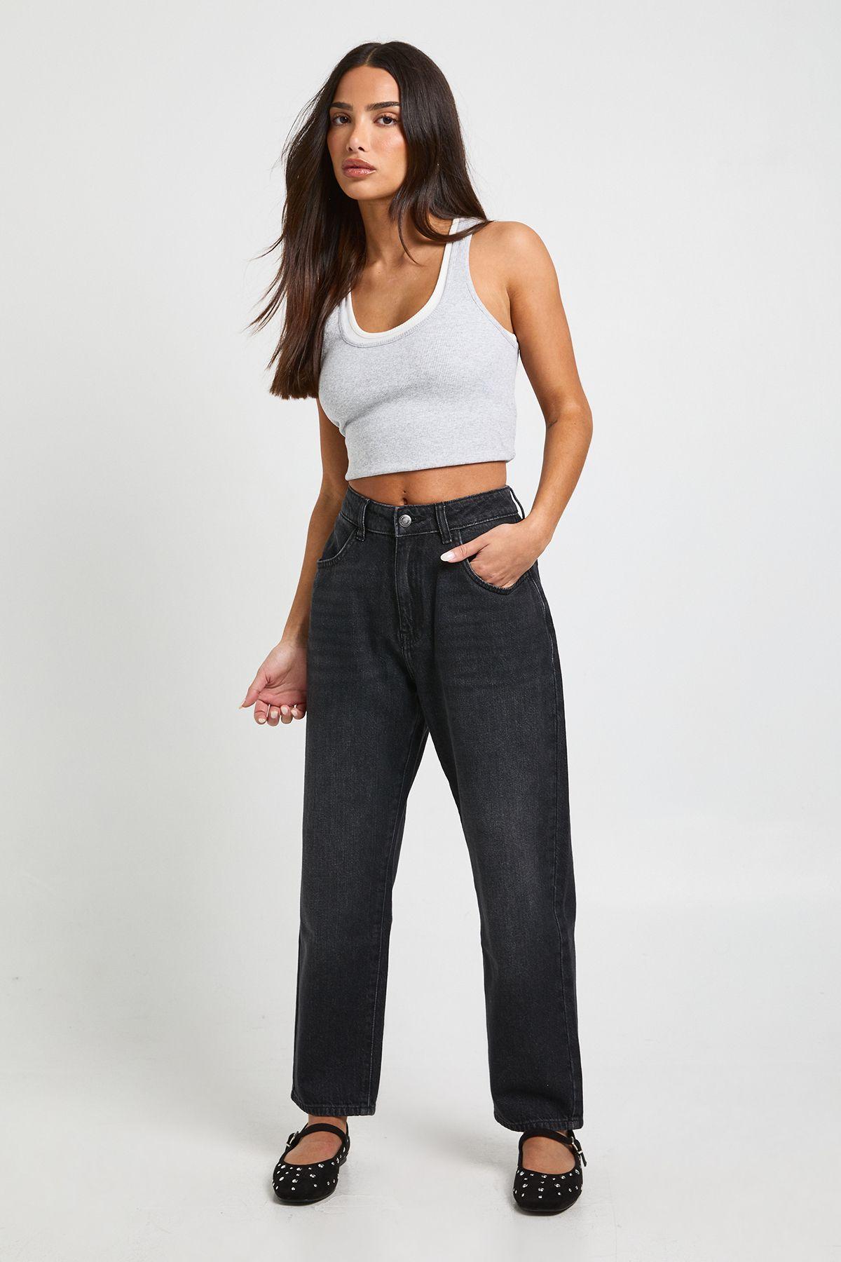 Petite Basics High Waist Mom Jean by BOOHOO