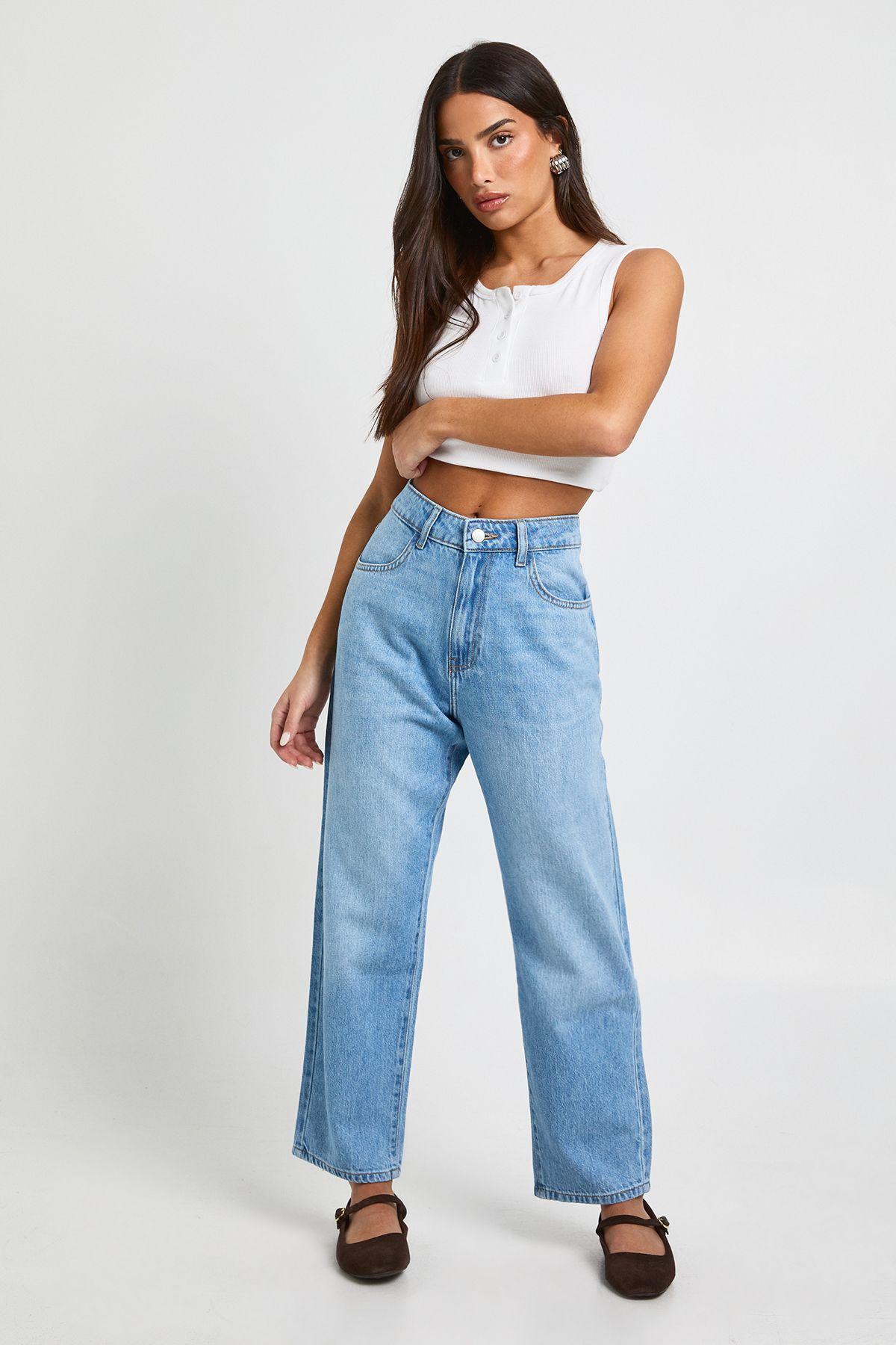 Petite Basics High Waist Mom Jean by BOOHOO