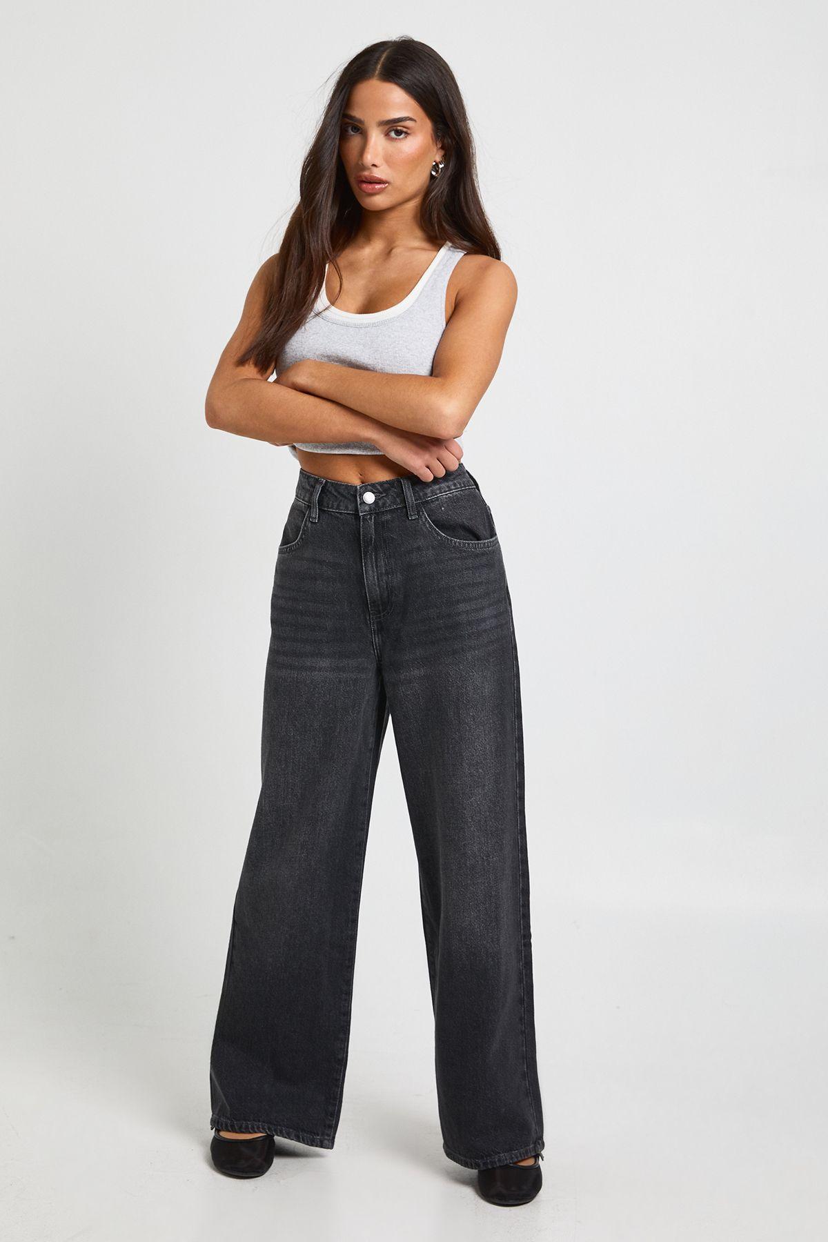 Petite Basics High Waist Wide Leg Jean by BOOHOO