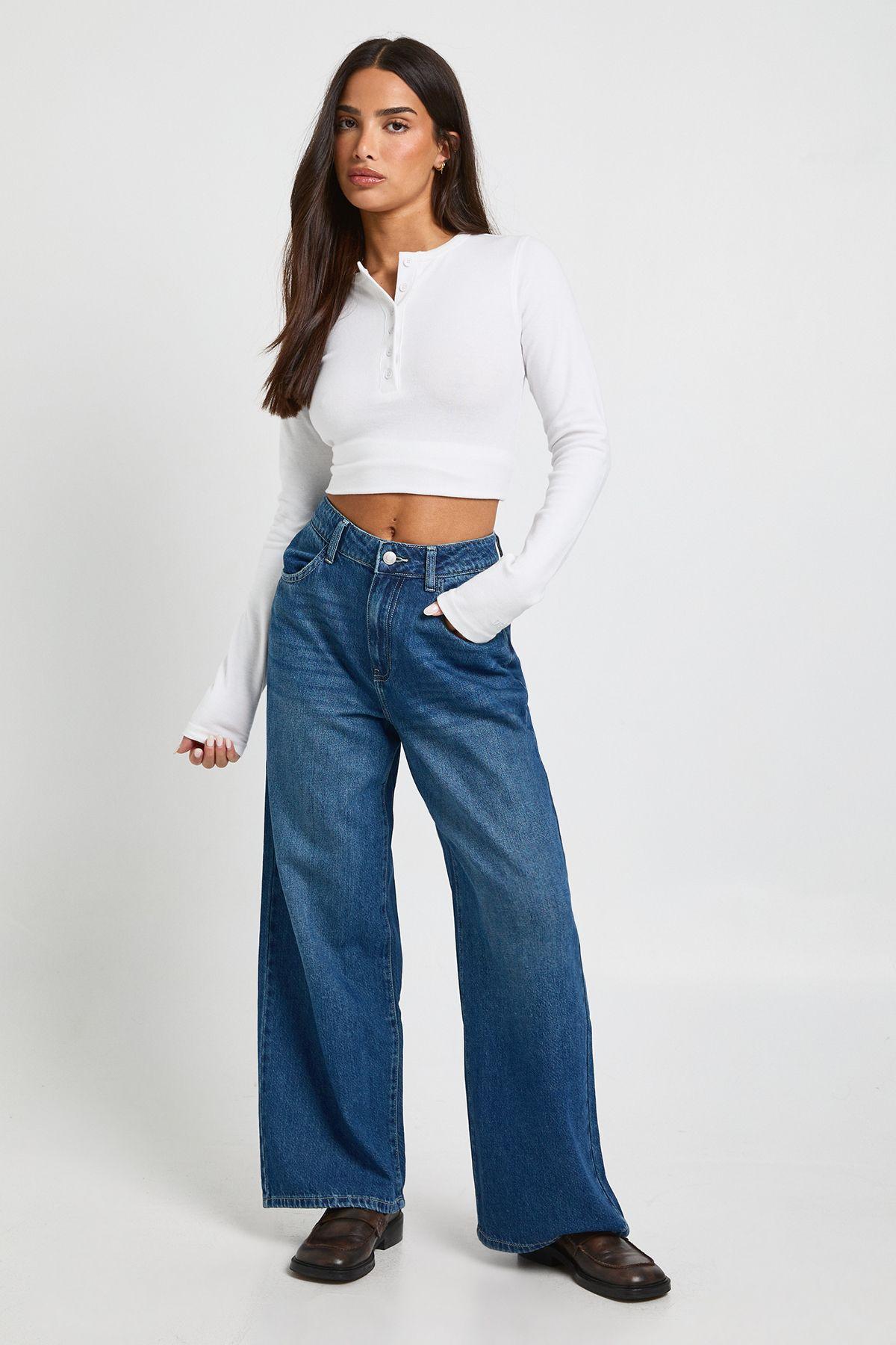 Petite Basics High Waist Wide Leg Jean by BOOHOO