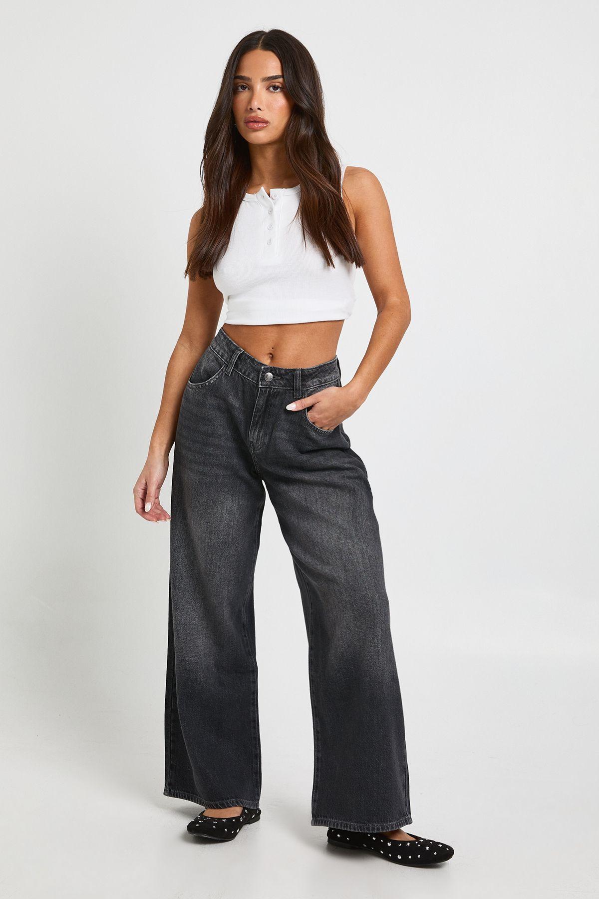 Petite Basics Mid Waist Boyfriend Jean by BOOHOO Petite Basics Mid Waist Boyfriend Jean by BOOHOO