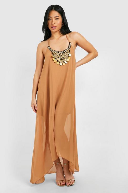 Petite Beaded Hanky Hem Maxi Dress by BOOHOO
