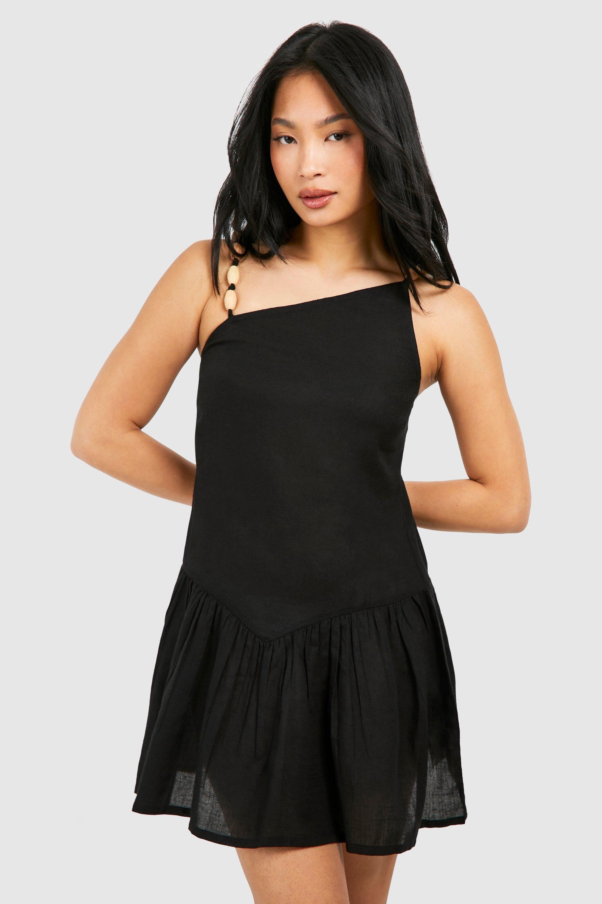 Petite Beaded Linen Look Mini Dress by BOOHOO