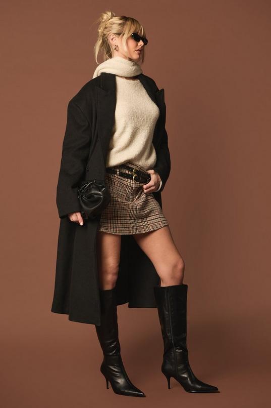 Petite Belted Wool Look Trench by BOOHOO