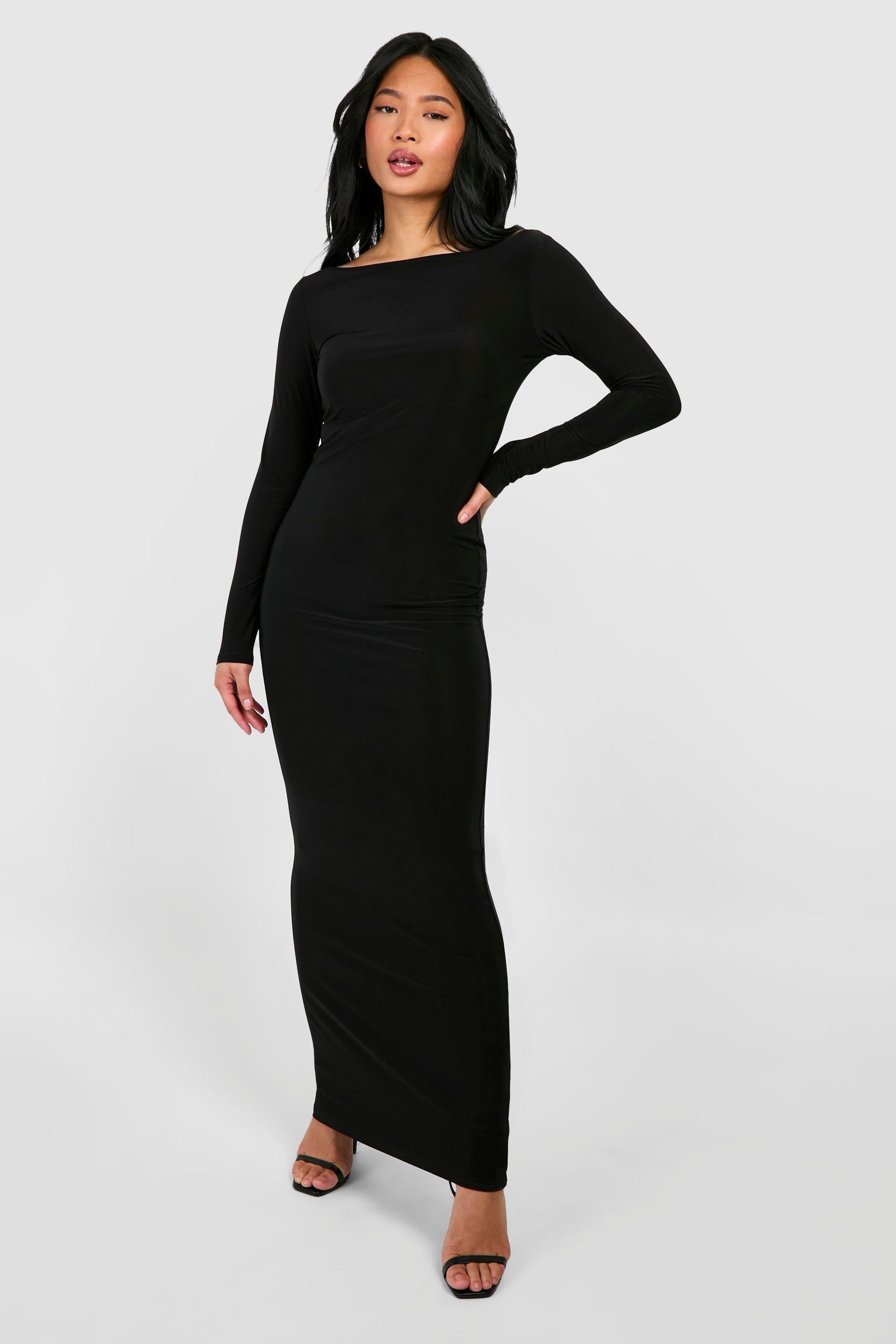 Petite Boat Neck Slinky Maxi Dress by BOOHOO