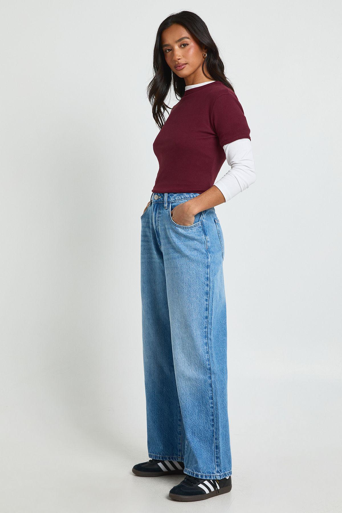 Petite Boohoo Basics High Waist Straight Leg Jean by BOOHOO