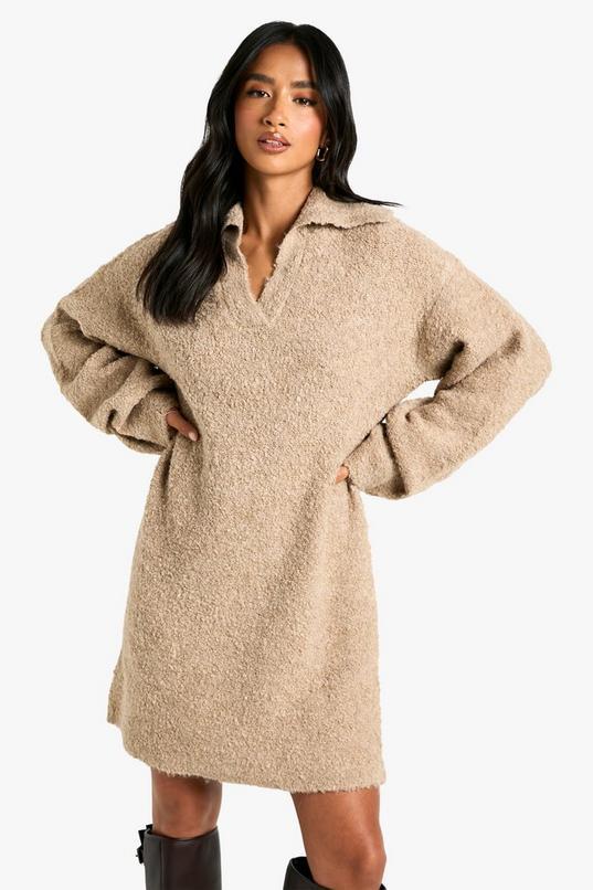 Petite Borg Oversized Collar Detail Mini Dress by BOOHOO