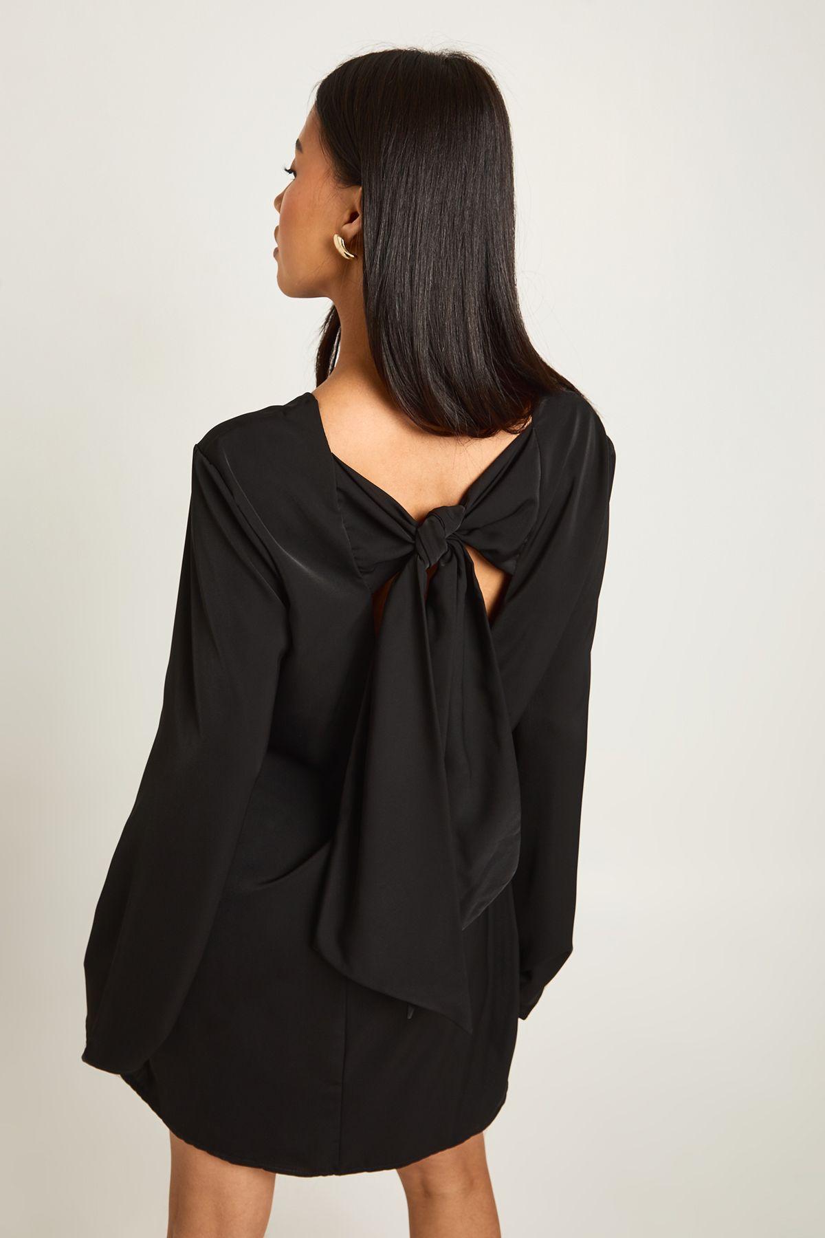 Petite Bow Detail Open Back Mini Dress by BOOHOO