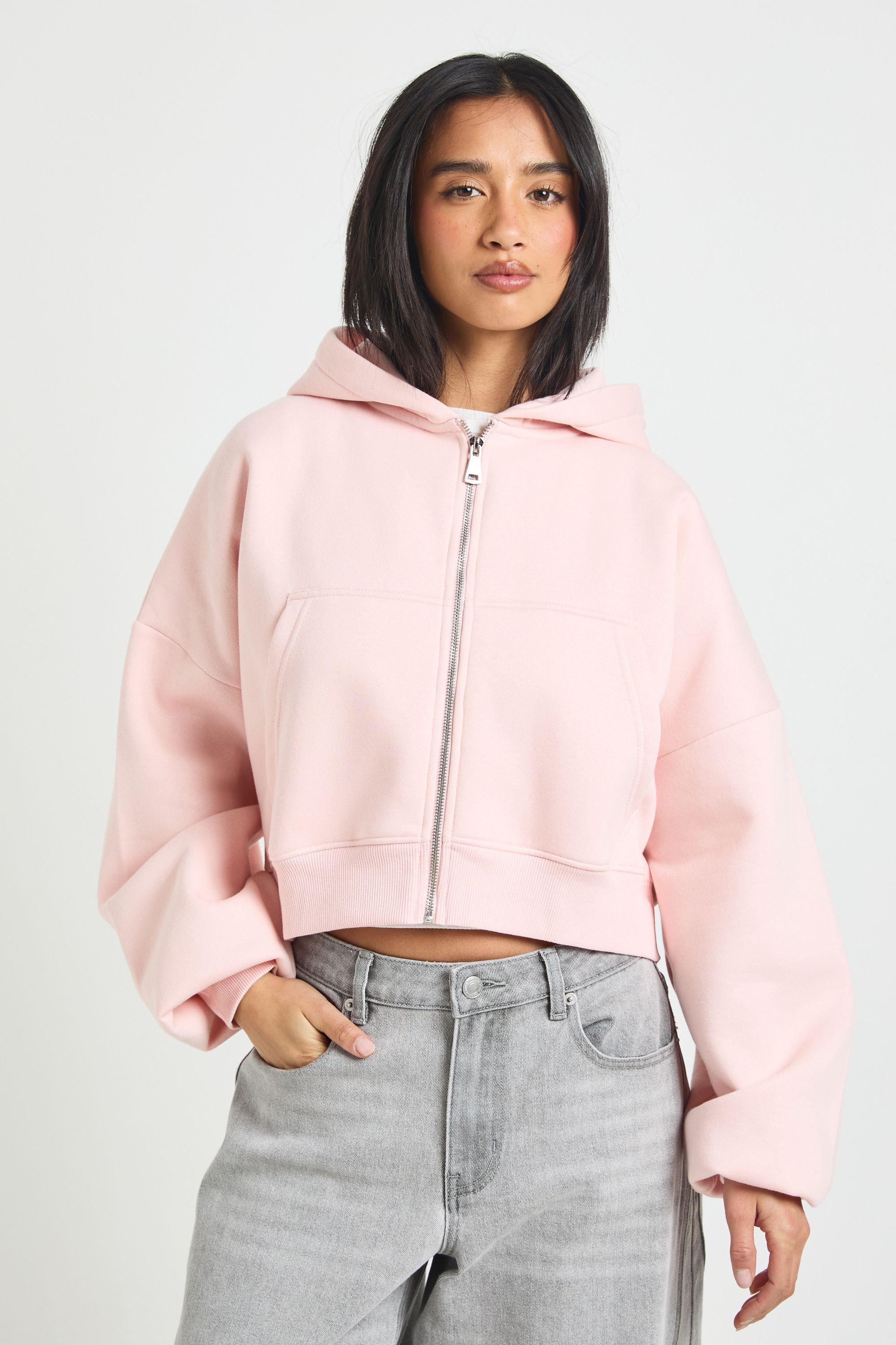Petite Boxy Balloon Sleeve Oversized Zip Through Hoodie by BOOHOO