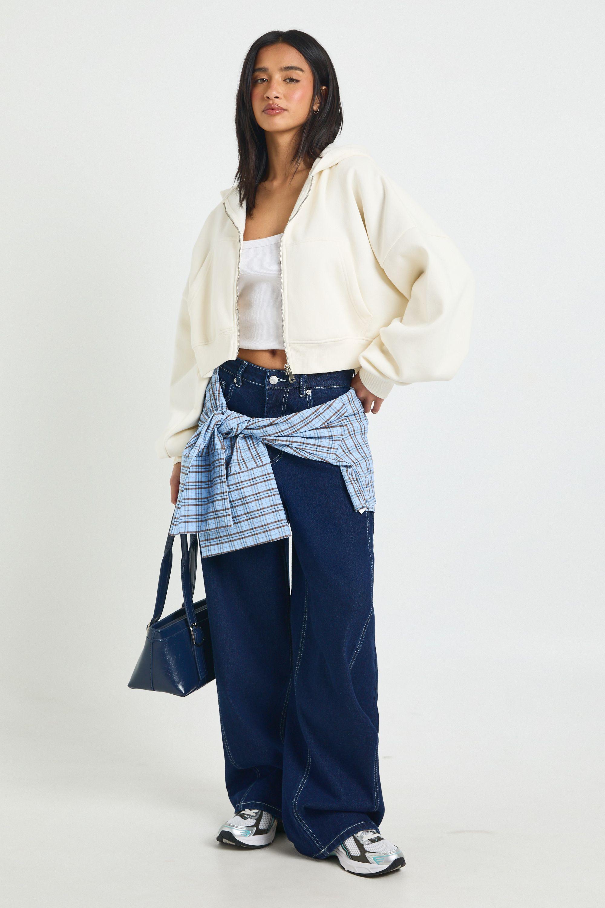 Petite Boxy Balloon Sleeve Oversized Zip Through Hoodie by BOOHOO