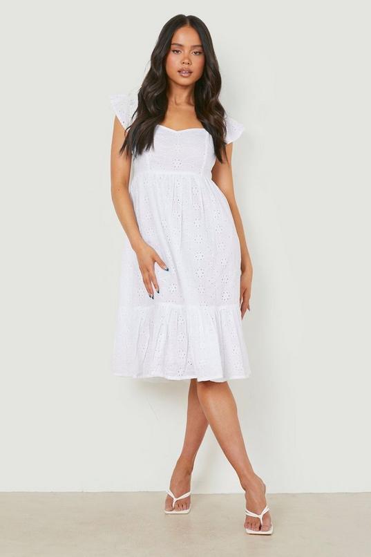 Petite Broderie Puff Sleeve Bardot Midi Dress by BOOHOO