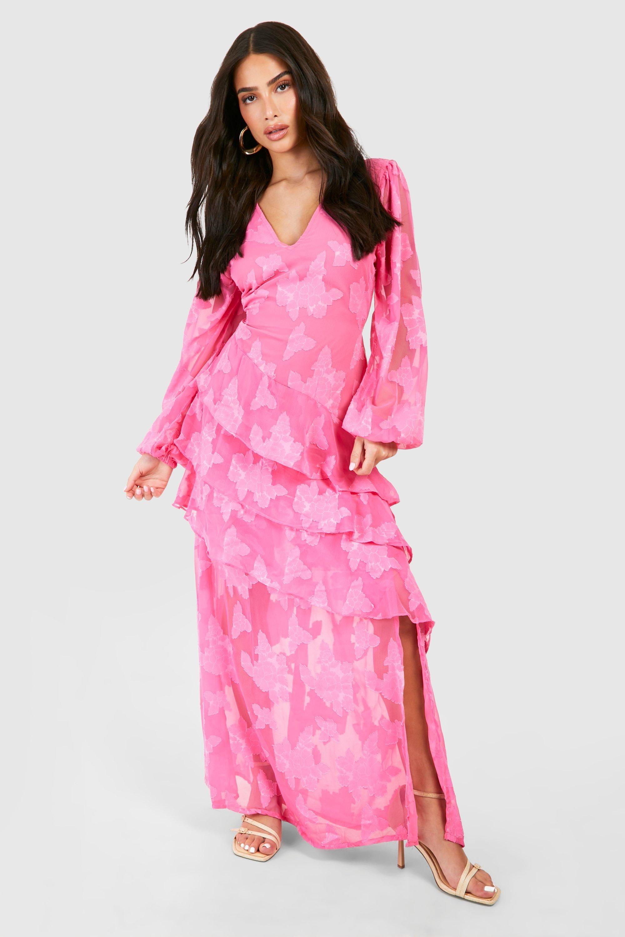 Petite Burnout Floral Frill Detail Maxi Dress by BOOHOO