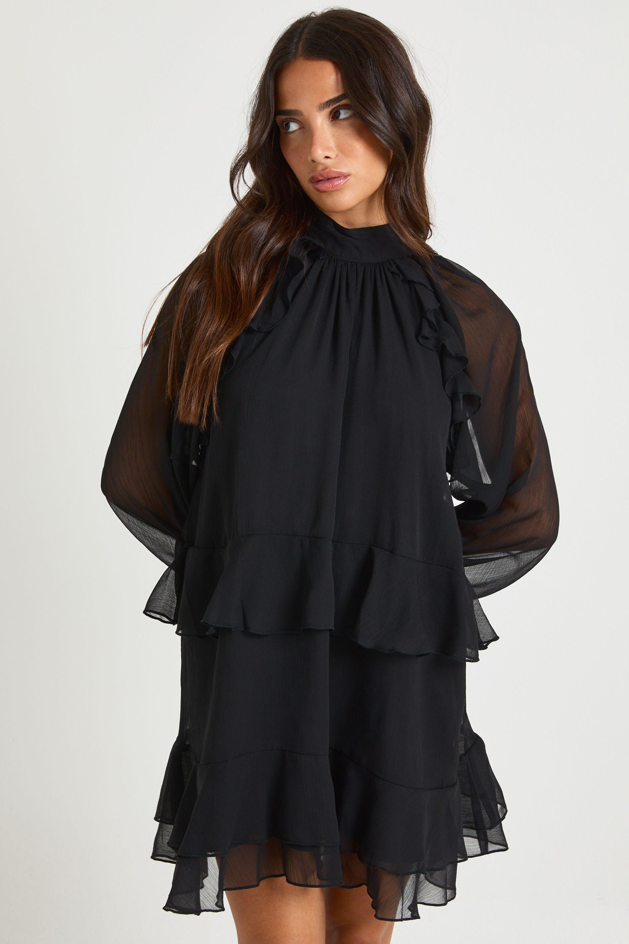 Petite Chiffon Ruffle Smock Dress by BOOHOO
