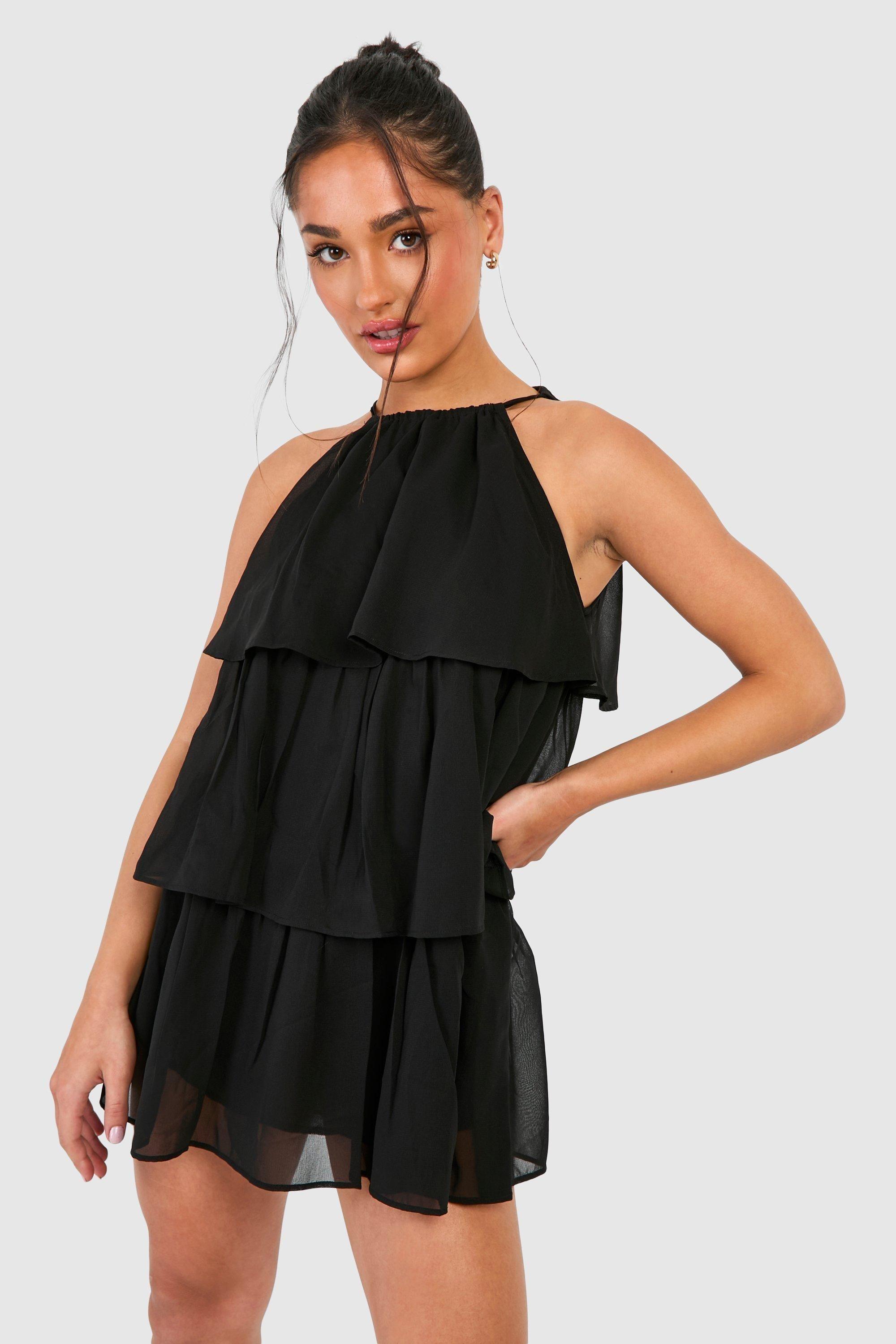 Petite Chiffon Tiered Mini Dress by BOOHOO