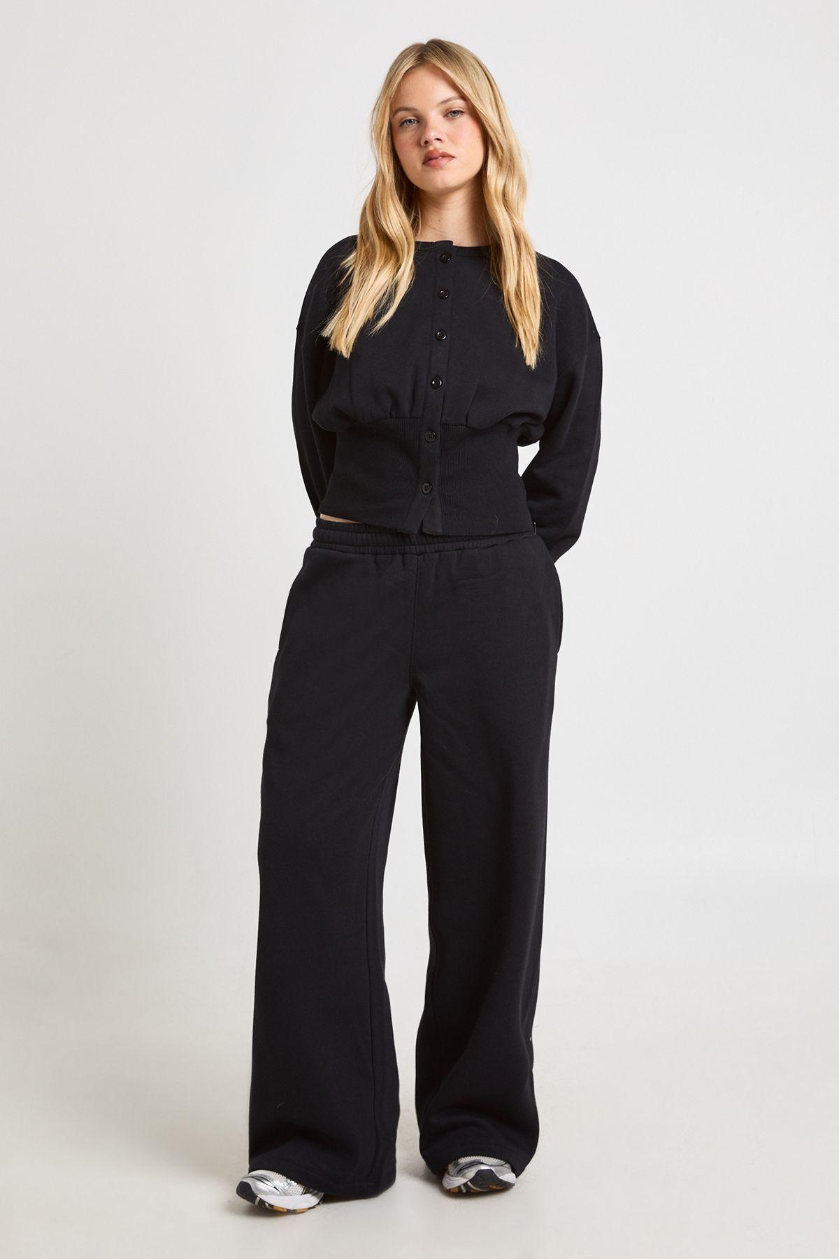 Petite Cinched Waist Button Through Sweatshirt Tracksuit by BOOHOO