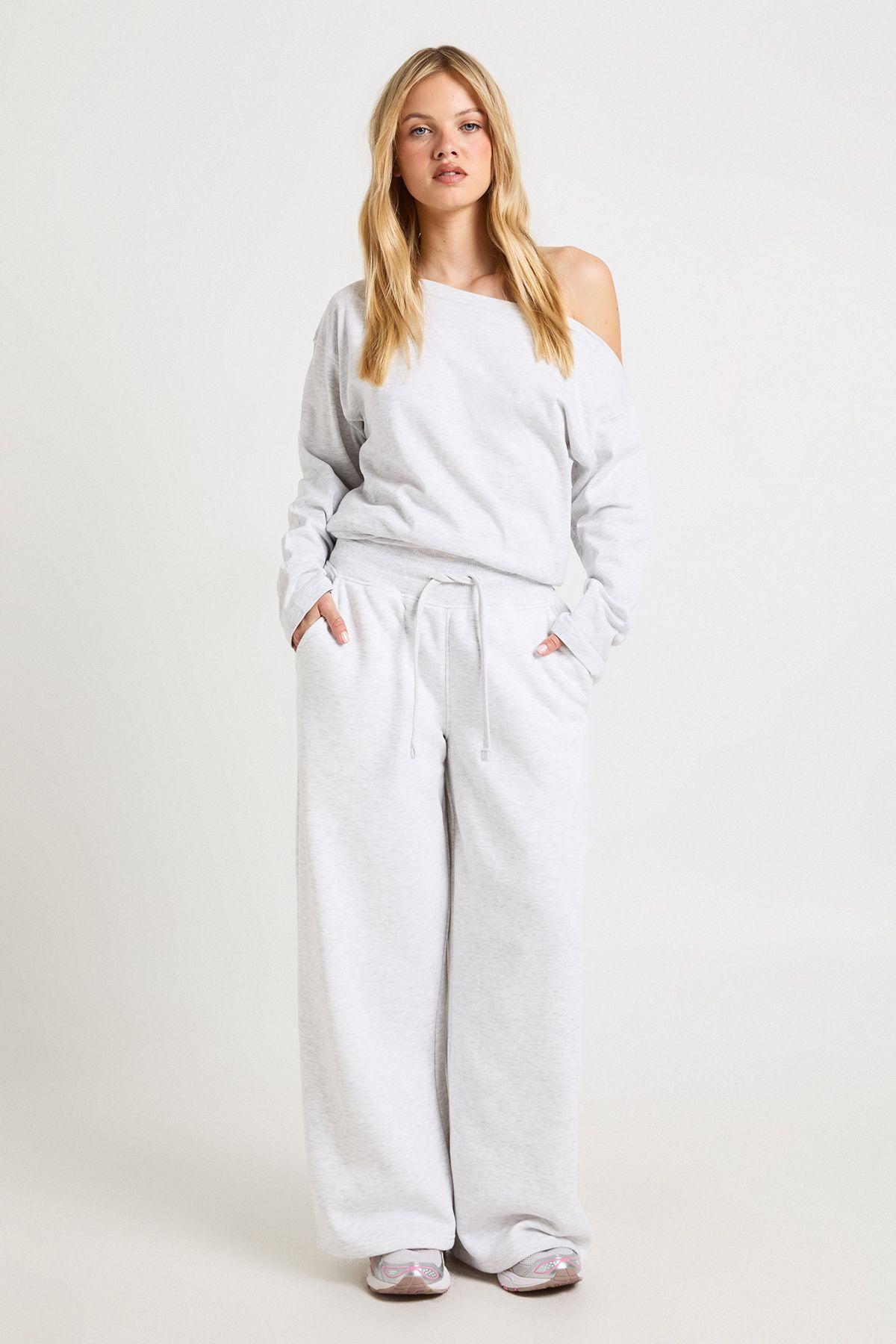 Petite Cinched Waist Off Shoulder Straight Leg Tracksuit by BOOHOO
