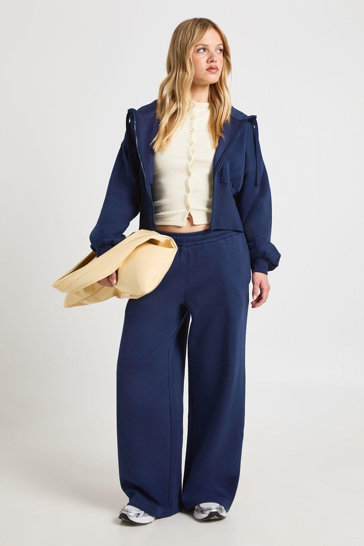 Petite Cinched Waist Zip Through Cropped Hoodie Tracksuit by BOOHOO