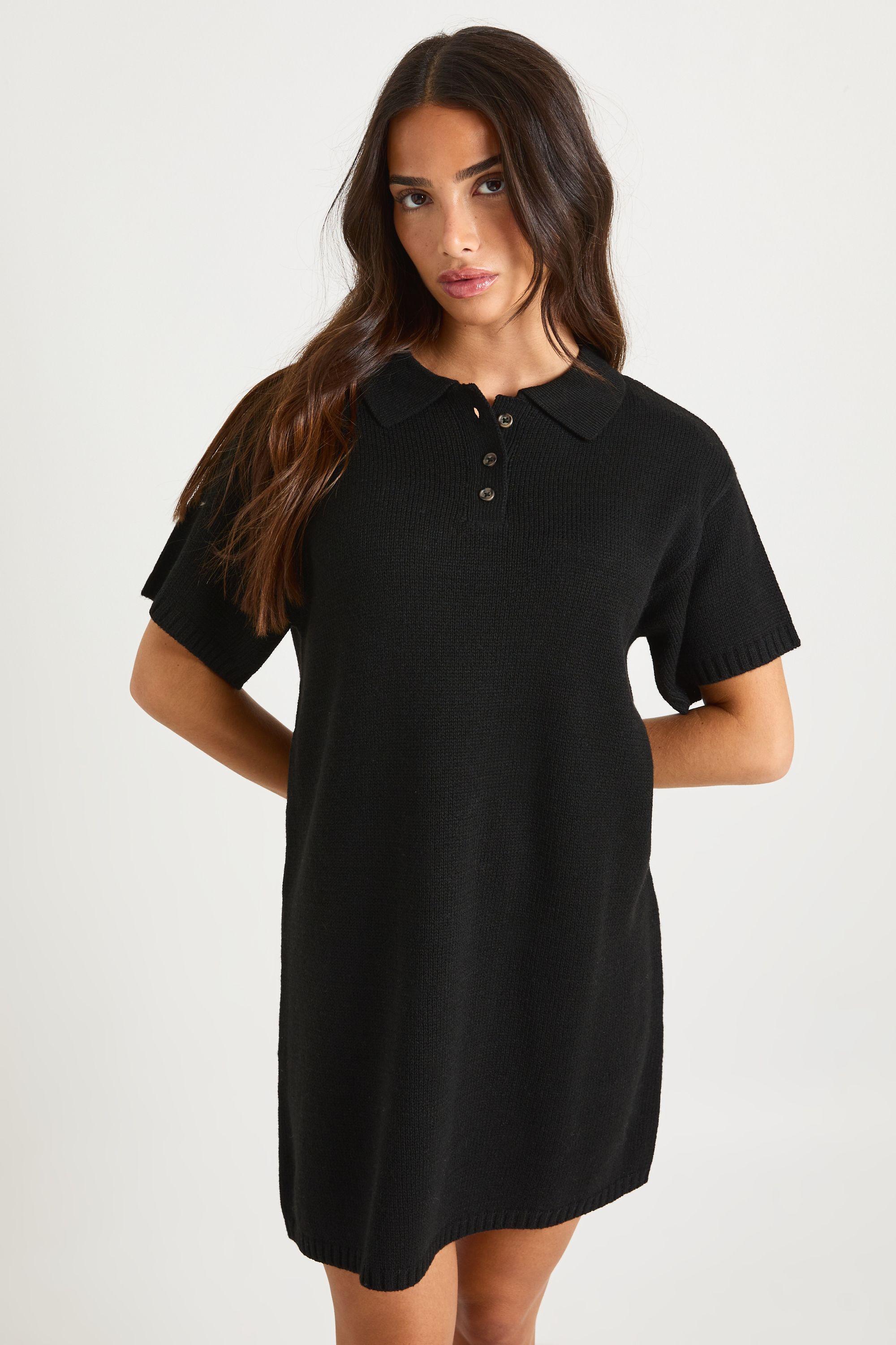 Petite Collared Button Down Oversized Knitted Dress by BOOHOO